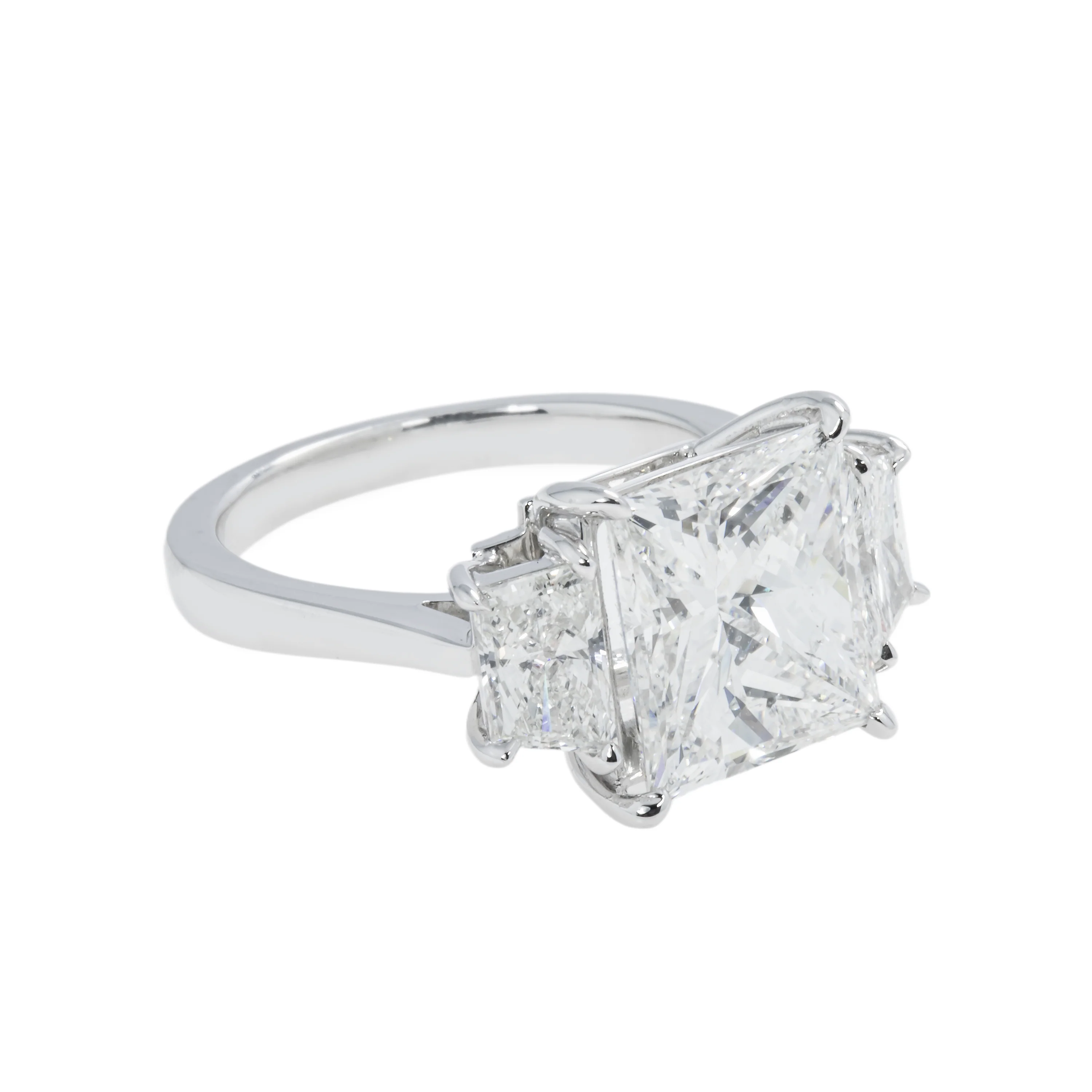 GIA Platinum 5.07ct Princess Cut Triple Diamond Engagement Ring 6.40ctw - Image 4