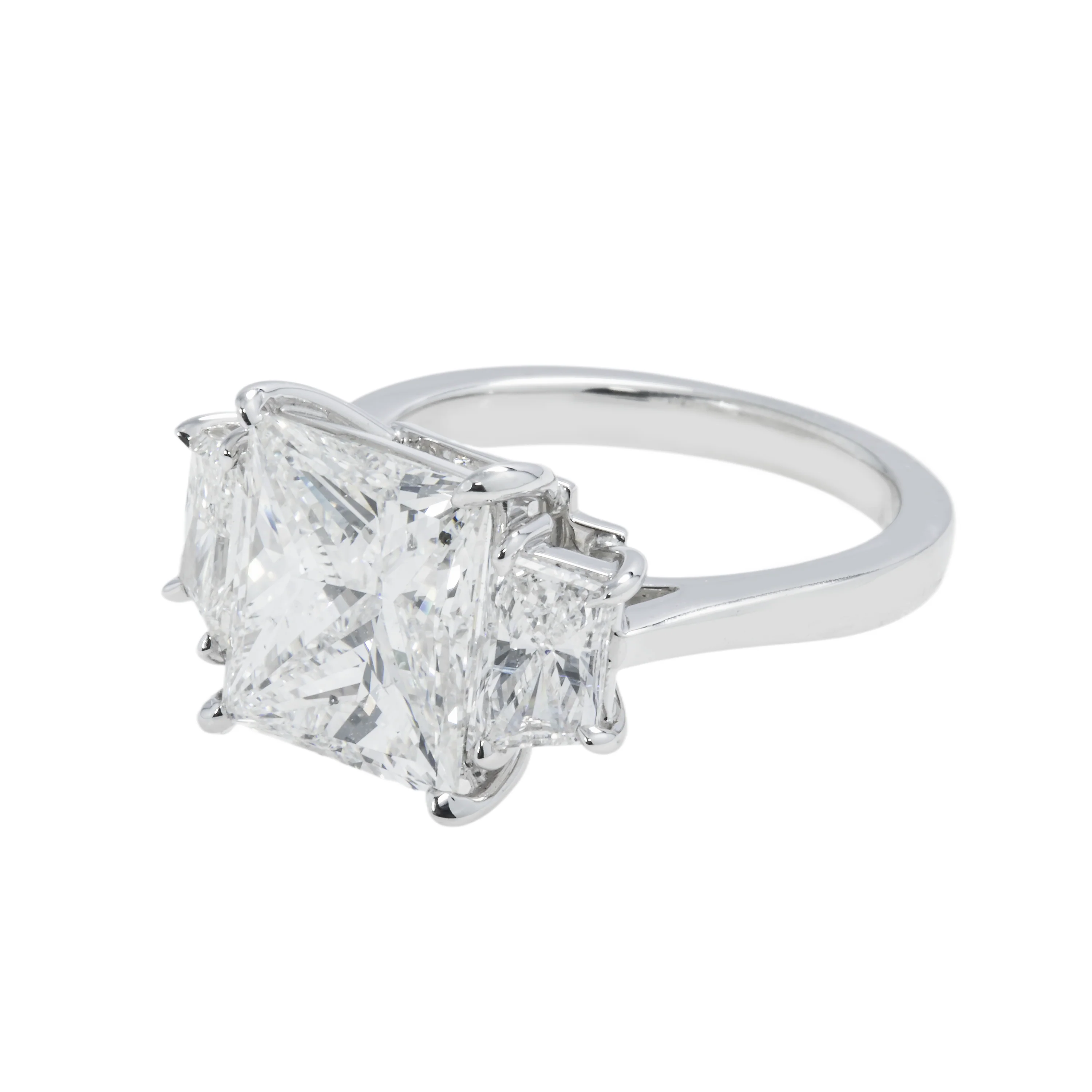 GIA Platinum 5.07ct Princess Cut Triple Diamond Engagement Ring 6.40ctw - Image 6