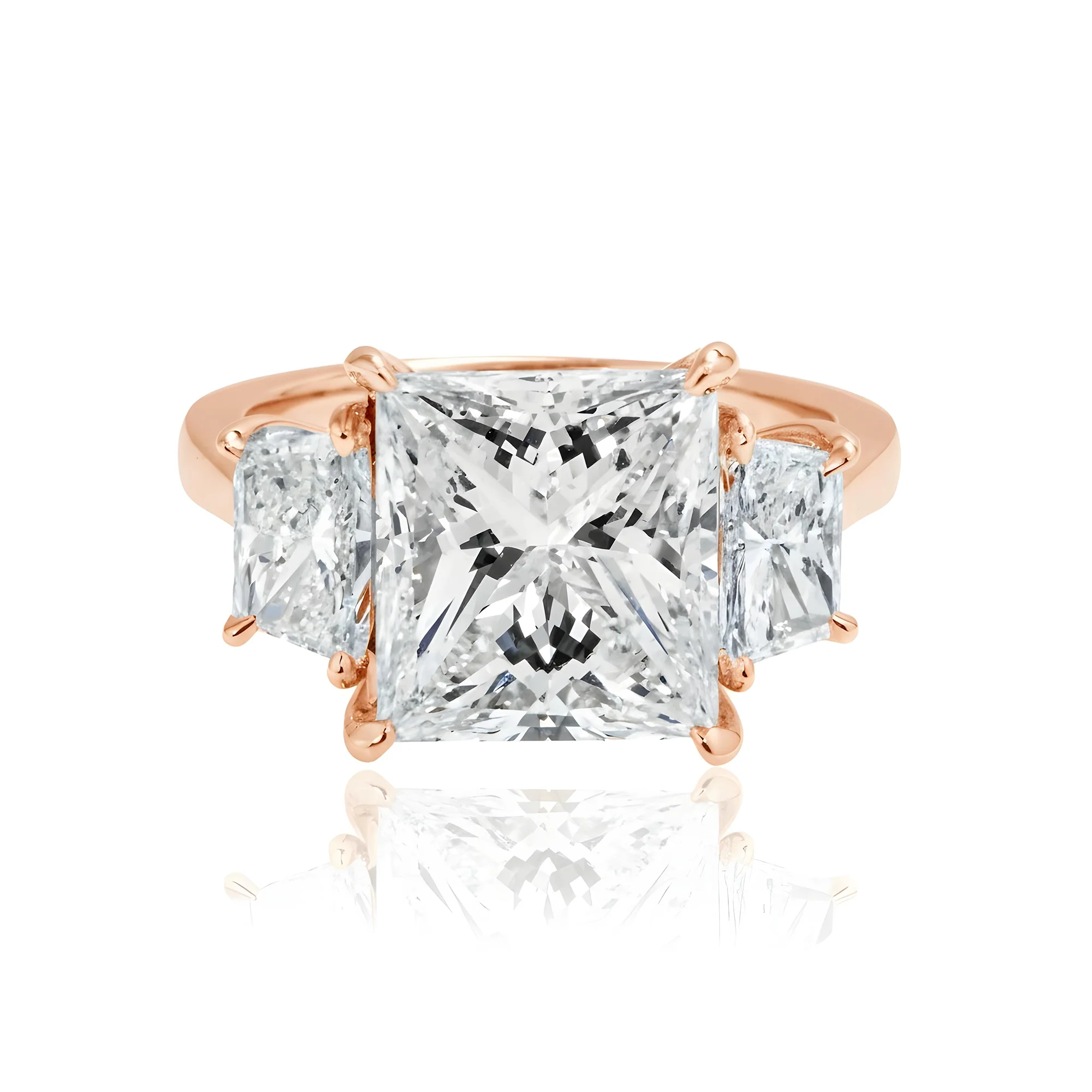 GIA Platinum 5.07ct Princess Cut Triple Diamond Engagement Ring 6.40ctw - Image 9