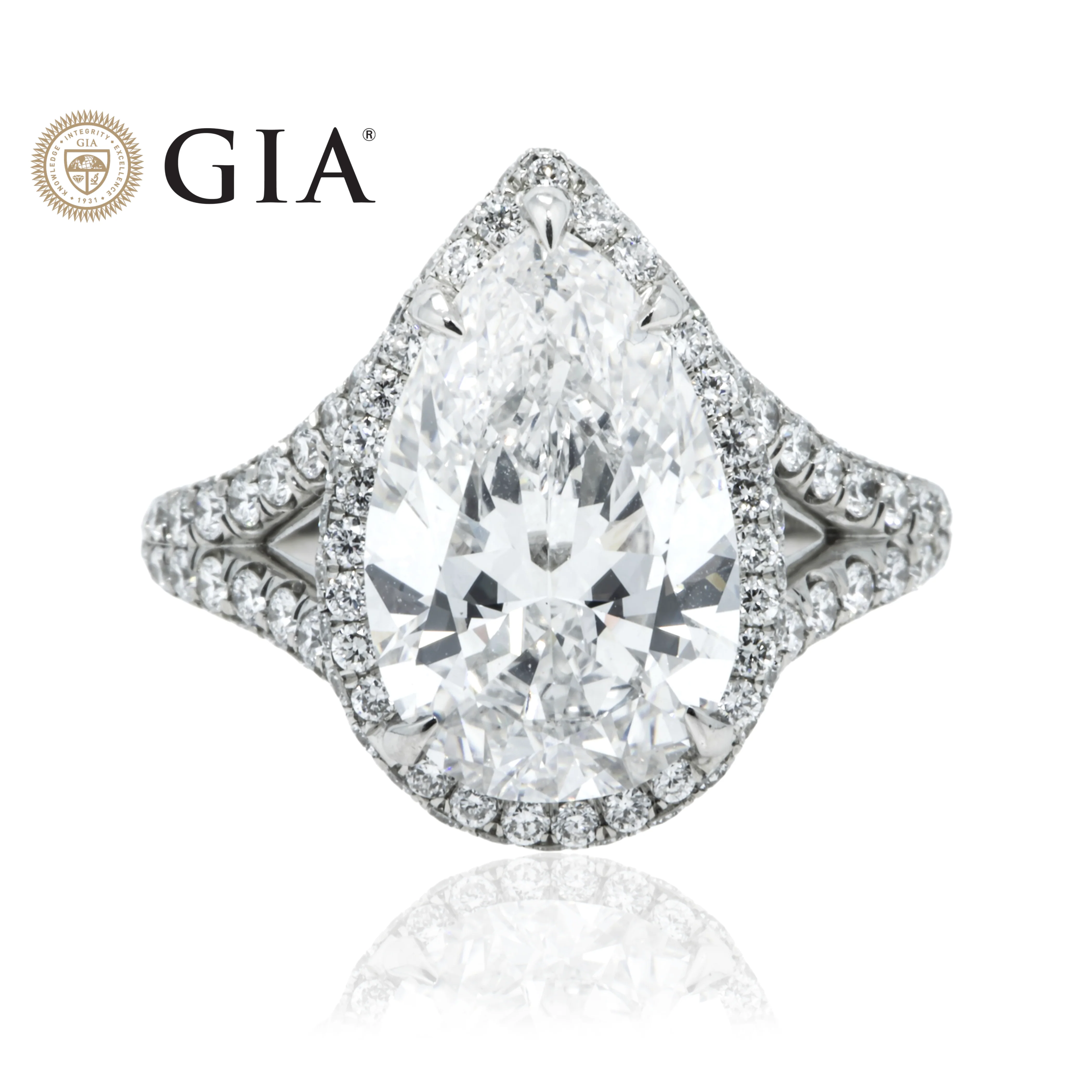 GIA Platinum 5.09ct Internally Flawless Pear Cut Diamond Engagement Ring 6.89ctw