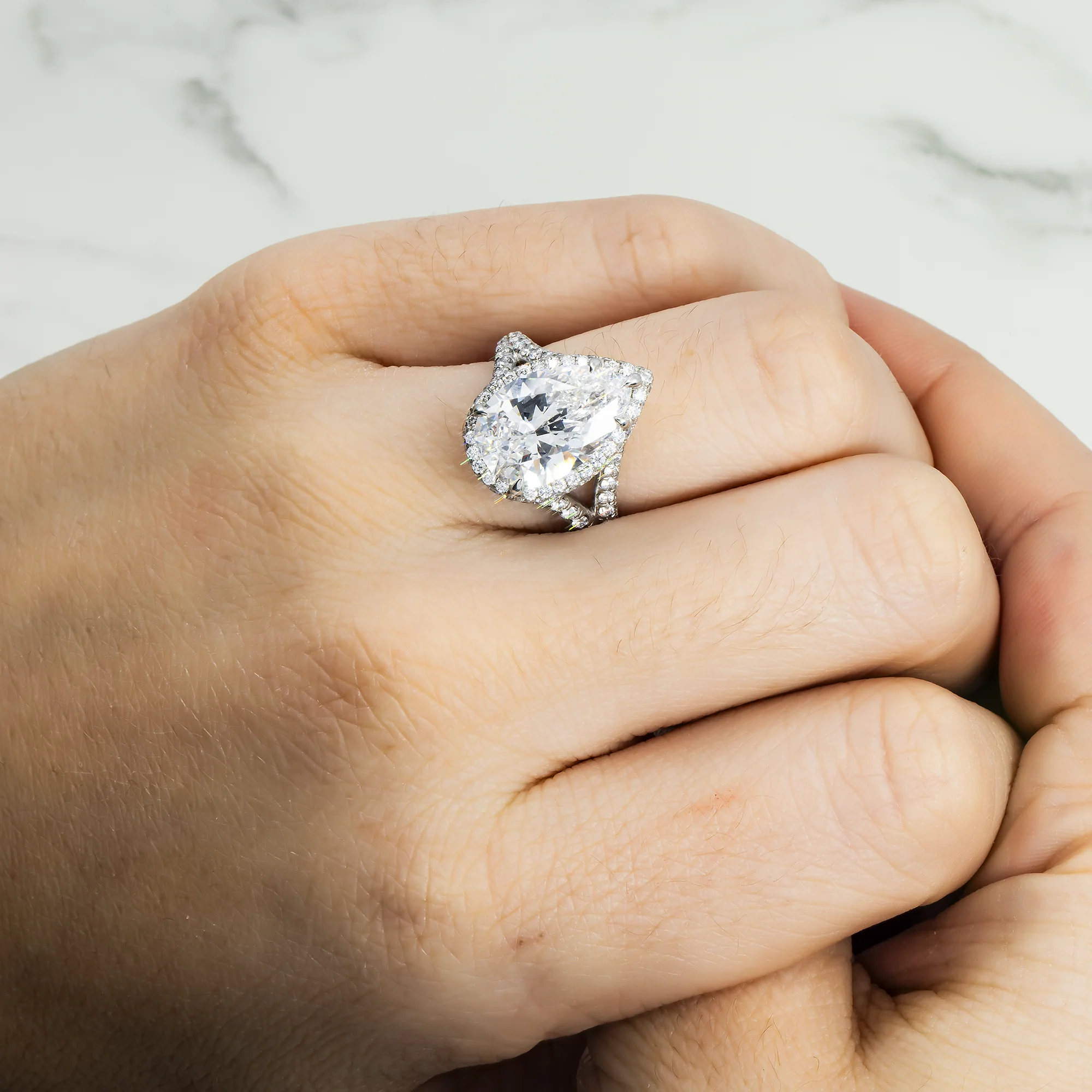 GIA Platinum 5.09ct Internally Flawless Pear Cut Diamond Engagement Ring 6.89ctw - Image 3