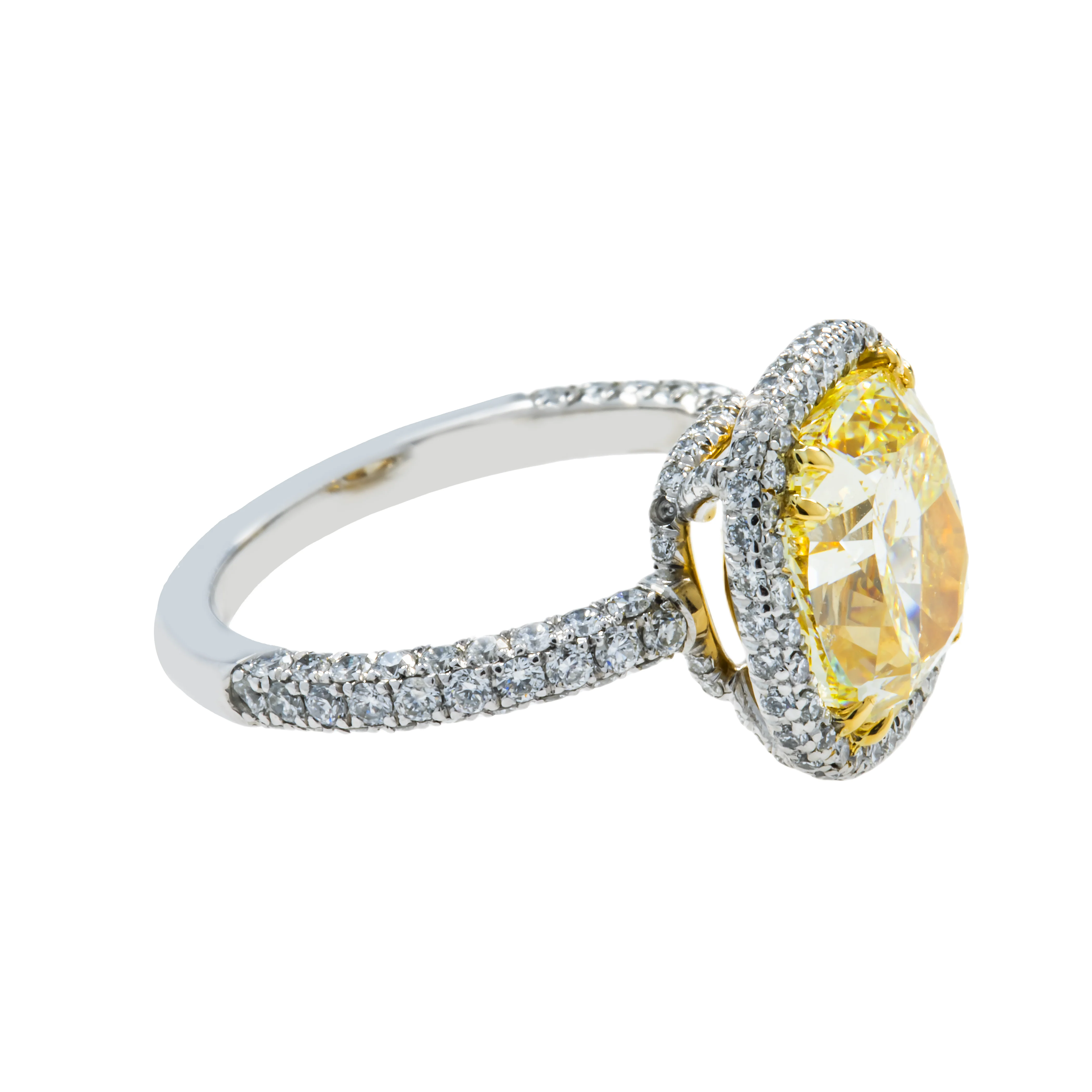 GIA Platinum 5.10ct Cushion Cut Canary Yellow Diamond Ring 5.88ctw - Image 3