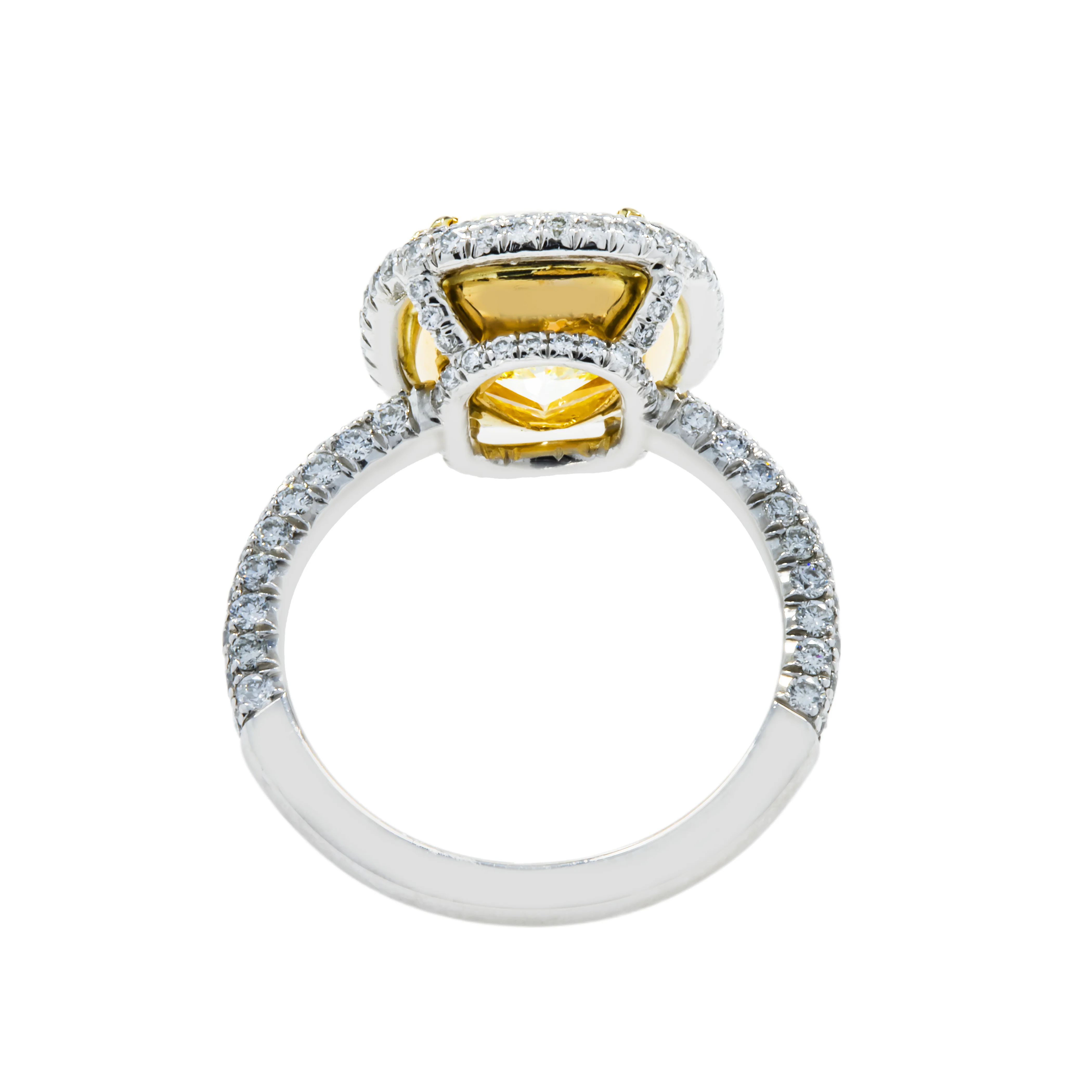 GIA Platinum 5.10ct Cushion Cut Canary Yellow Diamond Ring 5.88ctw - Image 4
