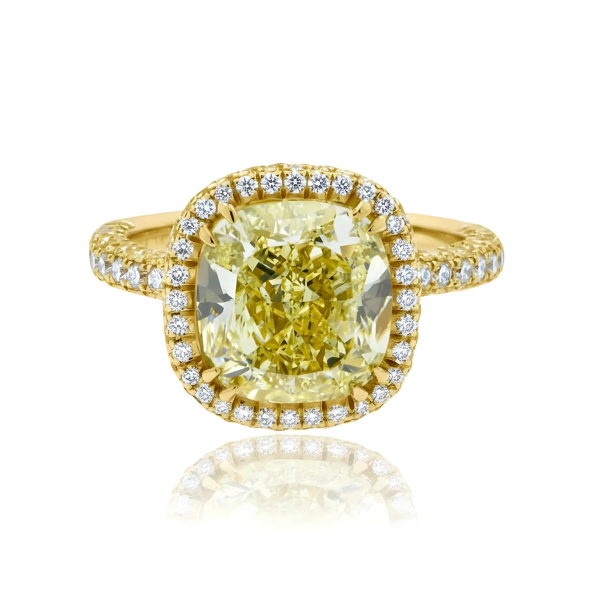 GIA Platinum 5.10ct Cushion Cut Canary Yellow Diamond Ring 5.88ctw - Image 6