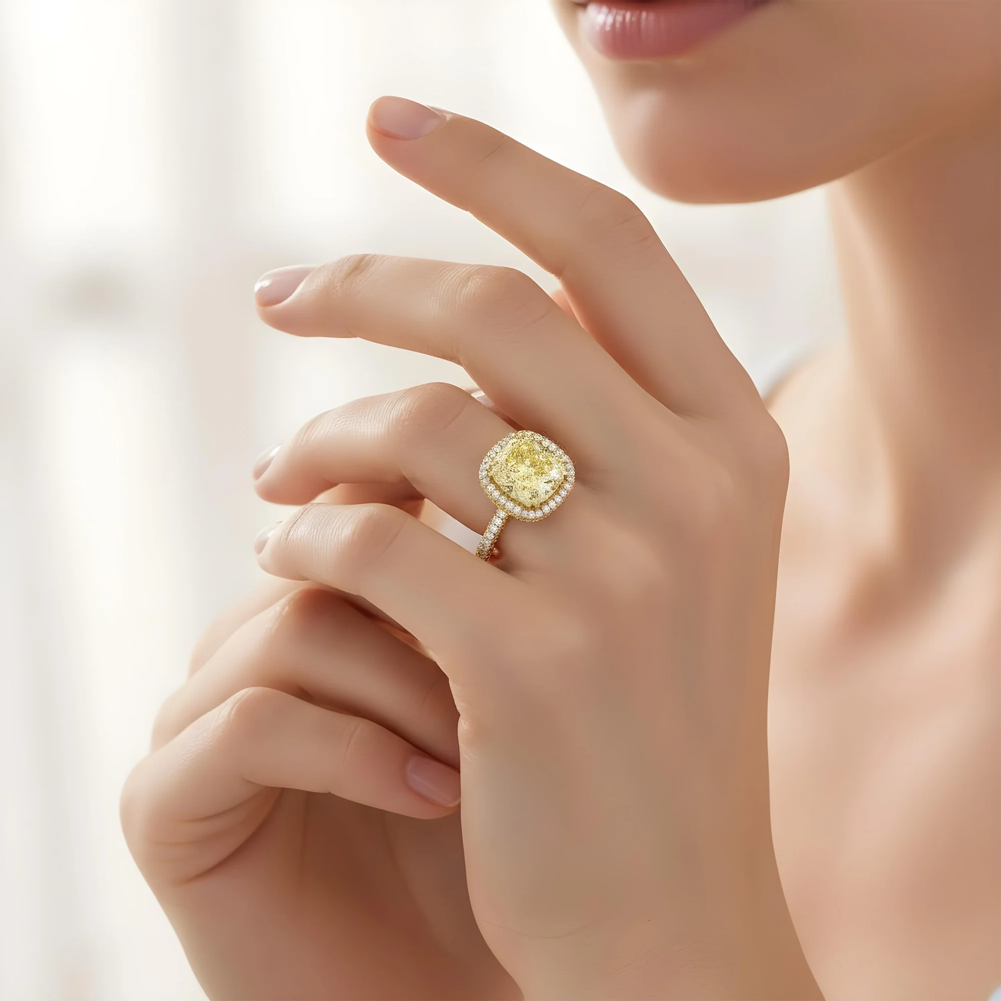 GIA Platinum 5.10ct Cushion Cut Canary Yellow Diamond Ring 5.88ctw - Image 7