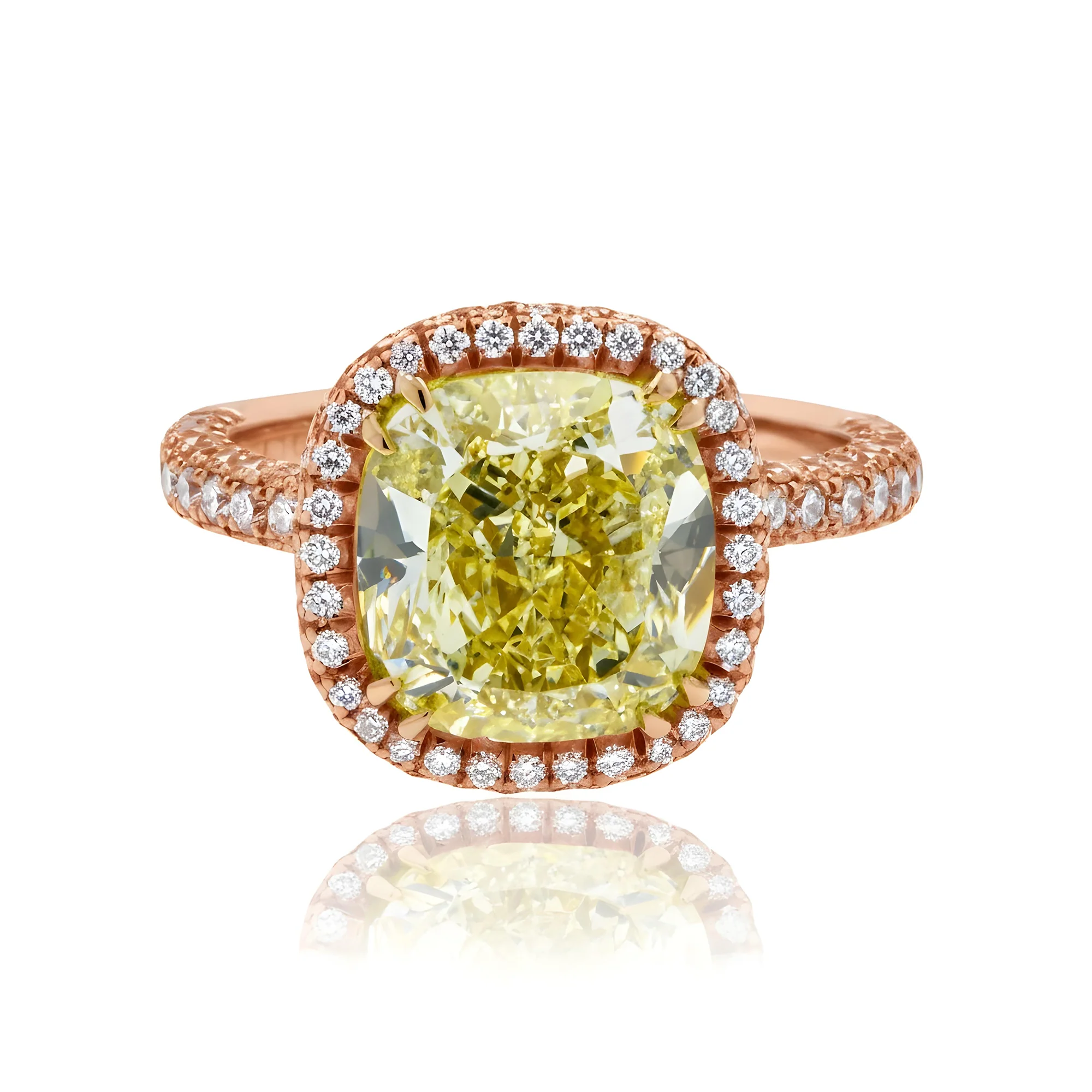 GIA Platinum 5.10ct Cushion Cut Canary Yellow Diamond Ring 5.88ctw - Image 8