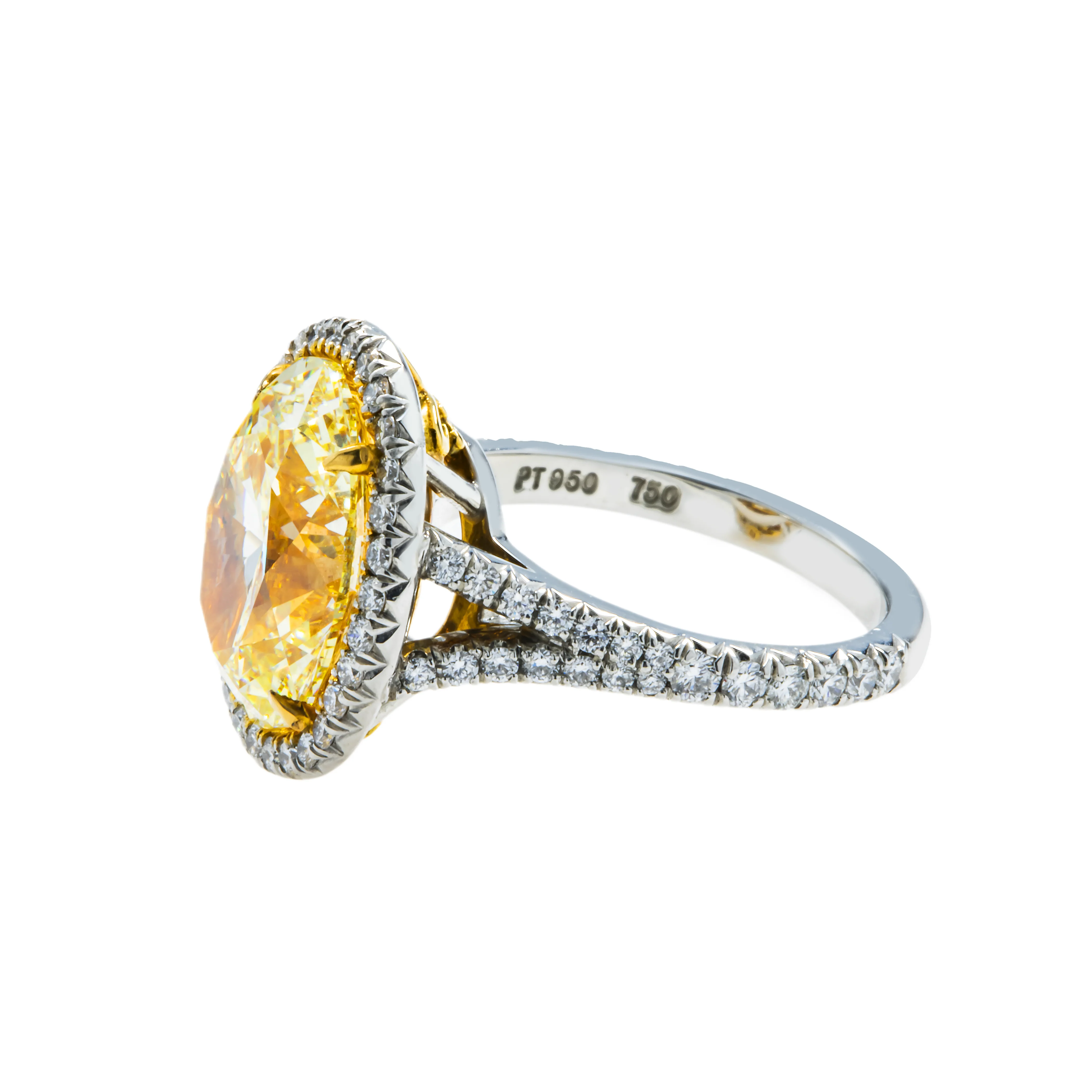 GIA Platinum 5.61ct Oval Cut Canary Yellow Diamond Ring 6.61ctw - Image 6