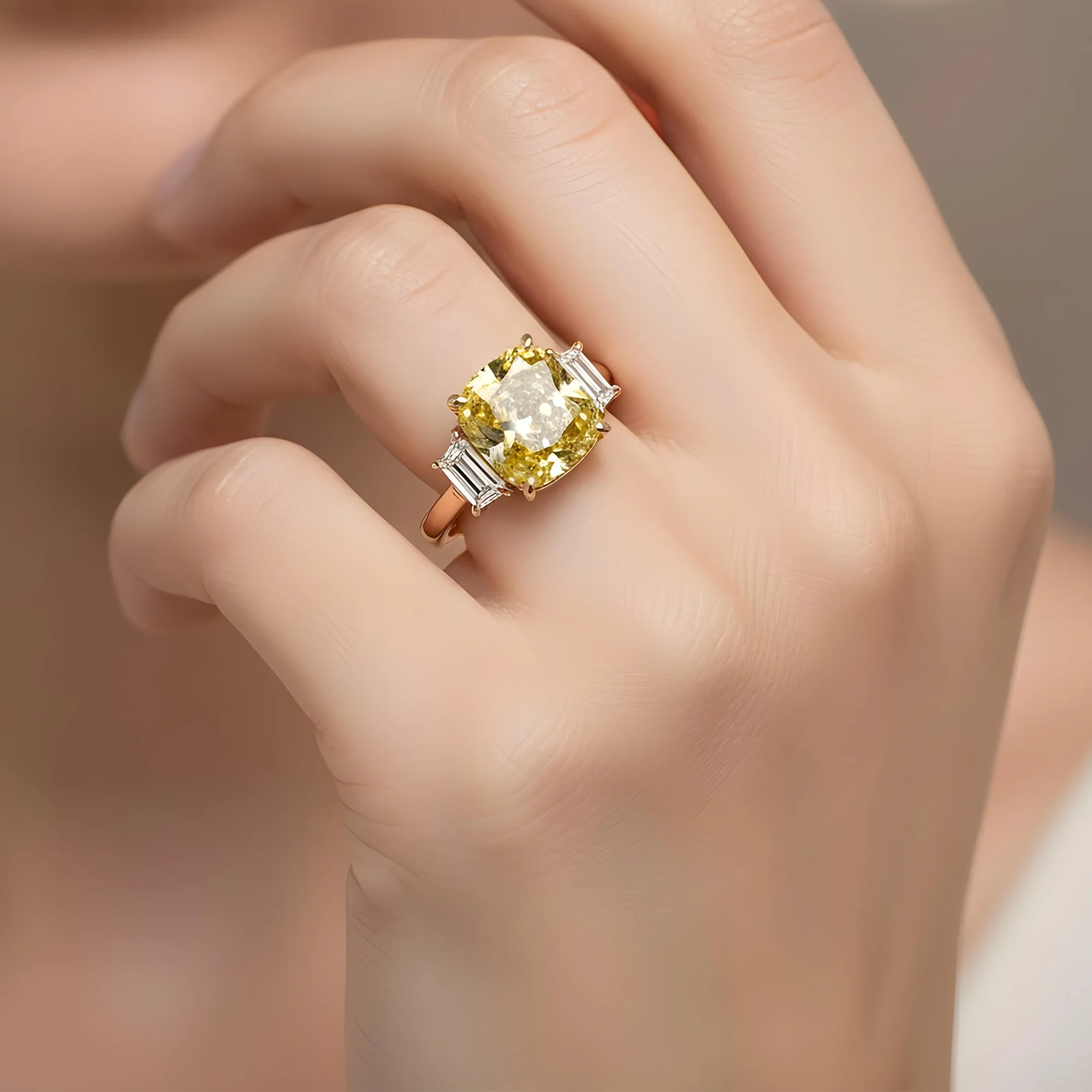GIA Platinum 5.65ct Cushion Cut Fancy Deep Yellow Diamond Ring 6.21ctw - Image 10
