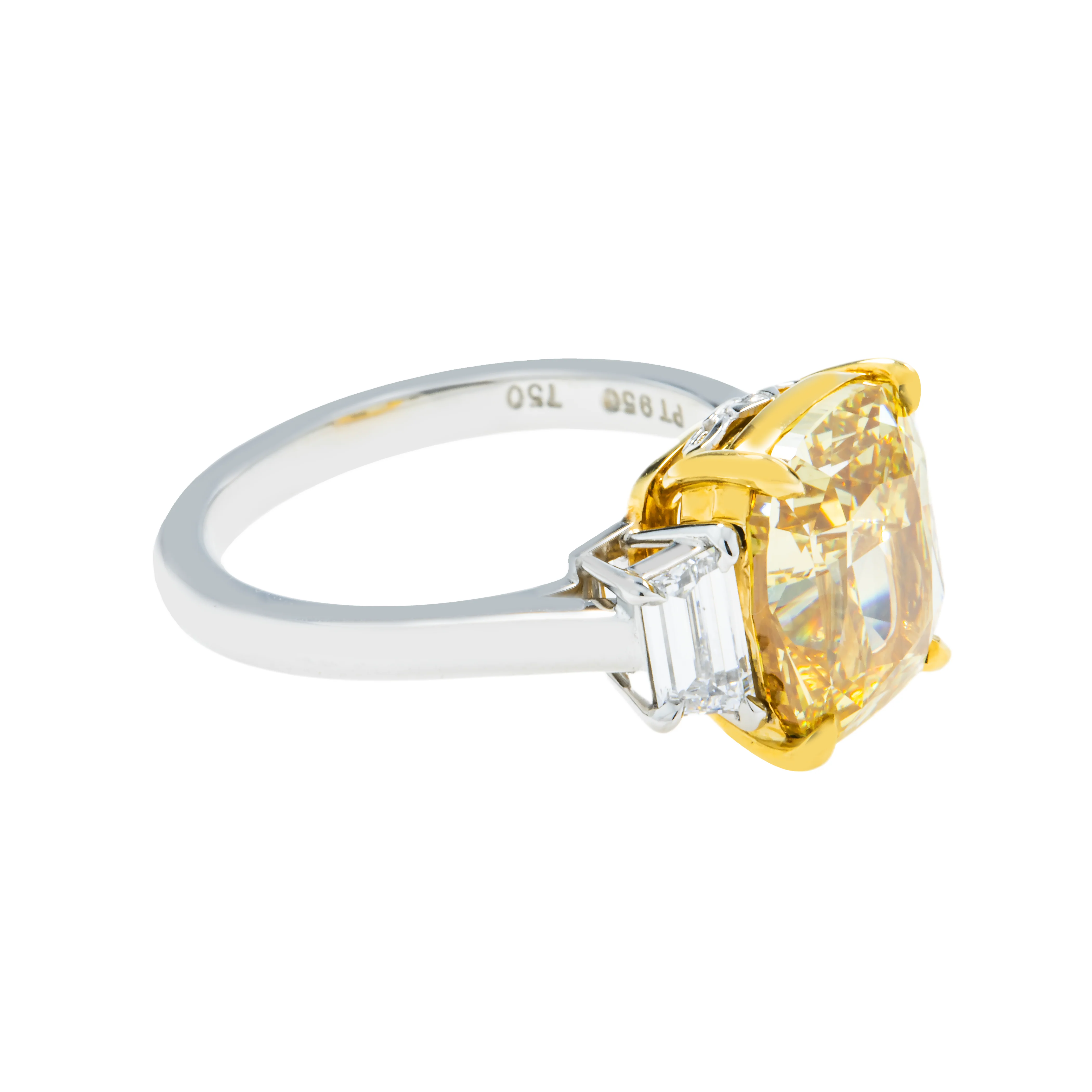 GIA Platinum 5.65ct Cushion Cut Fancy Deep Yellow Diamond Ring 6.21ctw - Image 4