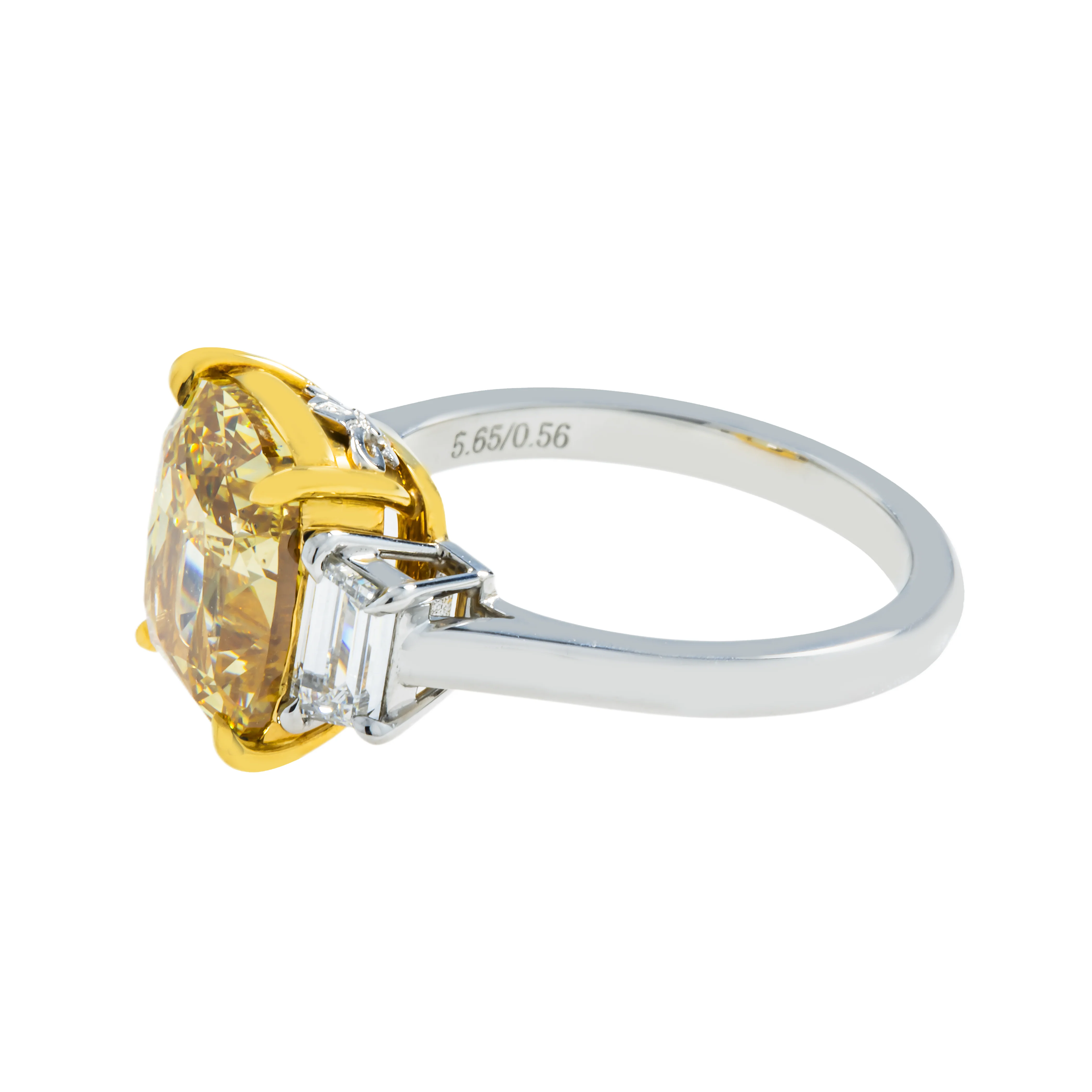 GIA Platinum 5.65ct Cushion Cut Fancy Deep Yellow Diamond Ring 6.21ctw - Image 6