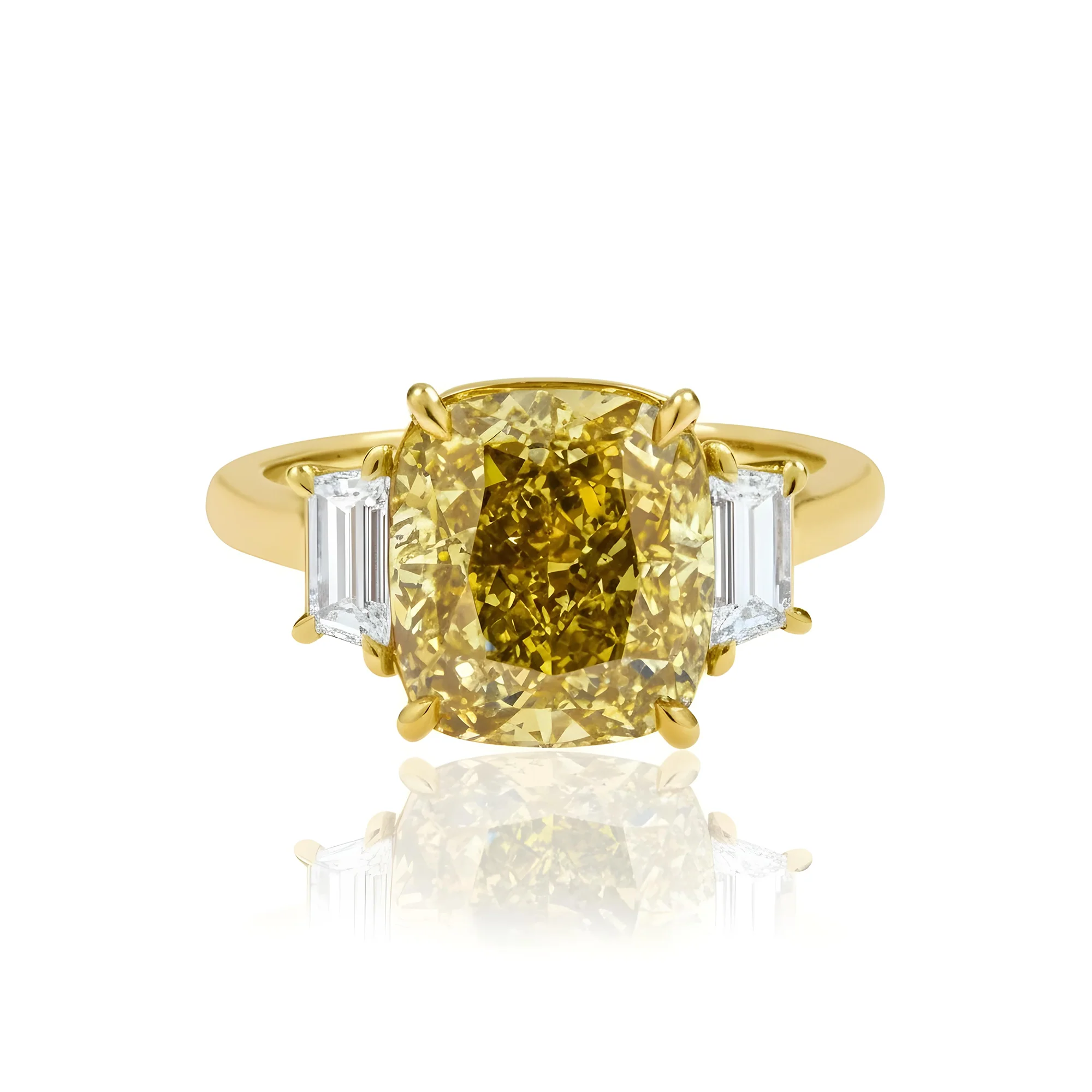GIA Platinum 5.65ct Cushion Cut Fancy Deep Yellow Diamond Ring 6.21ctw - Image 7