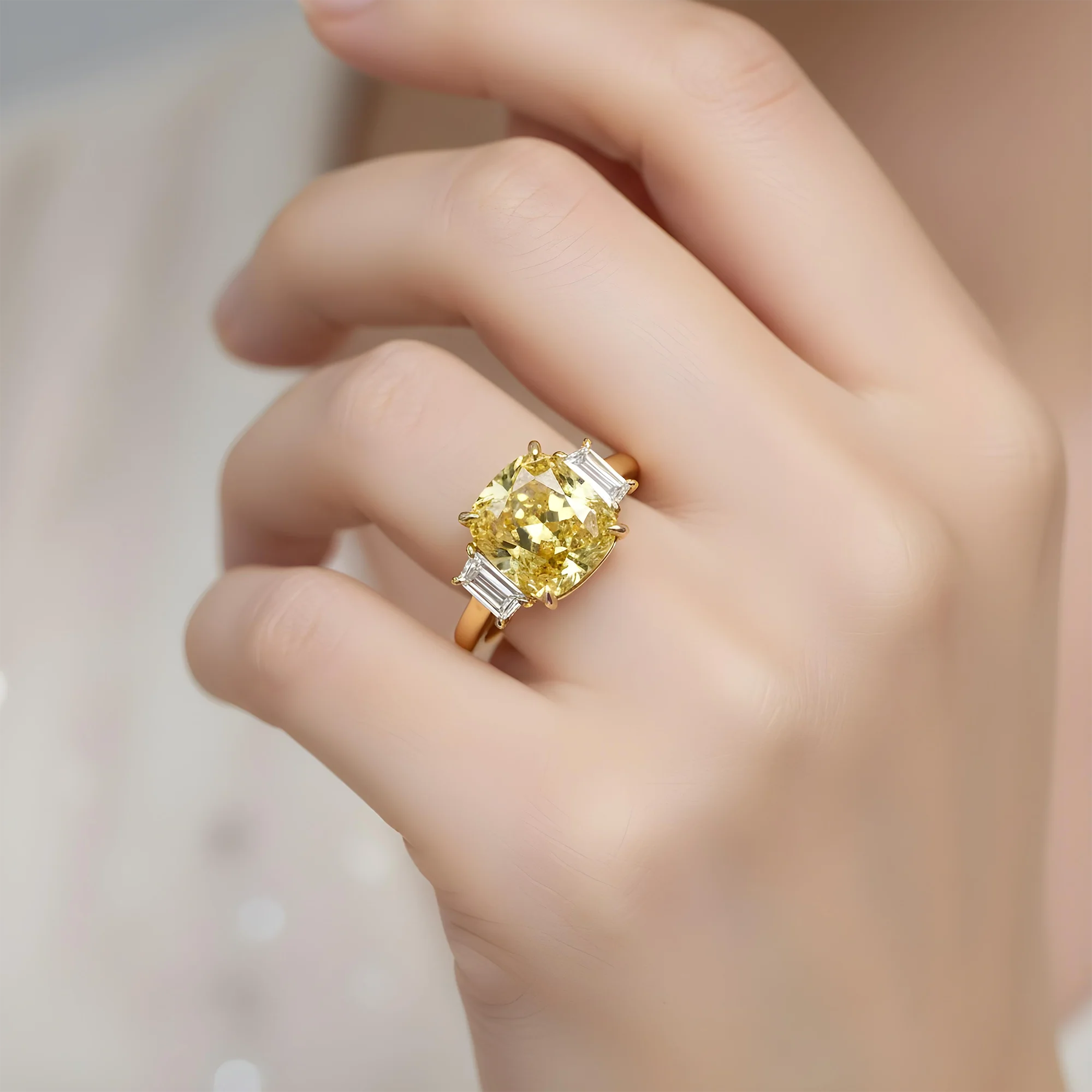 GIA Platinum 5.65ct Cushion Cut Fancy Deep Yellow Diamond Ring 6.21ctw - Image 8