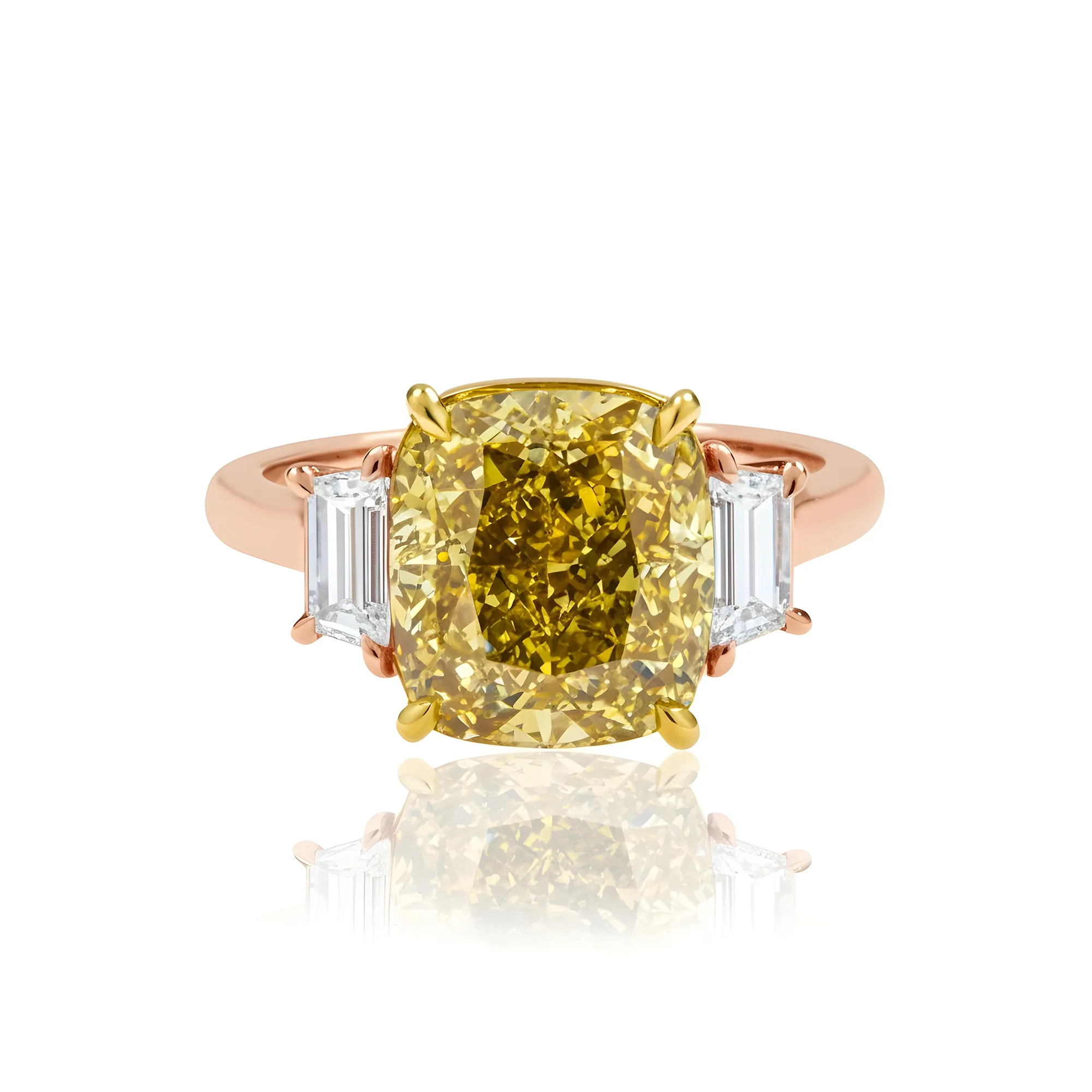 GIA Platinum 5.65ct Cushion Cut Fancy Deep Yellow Diamond Ring 6.21ctw - Image 9