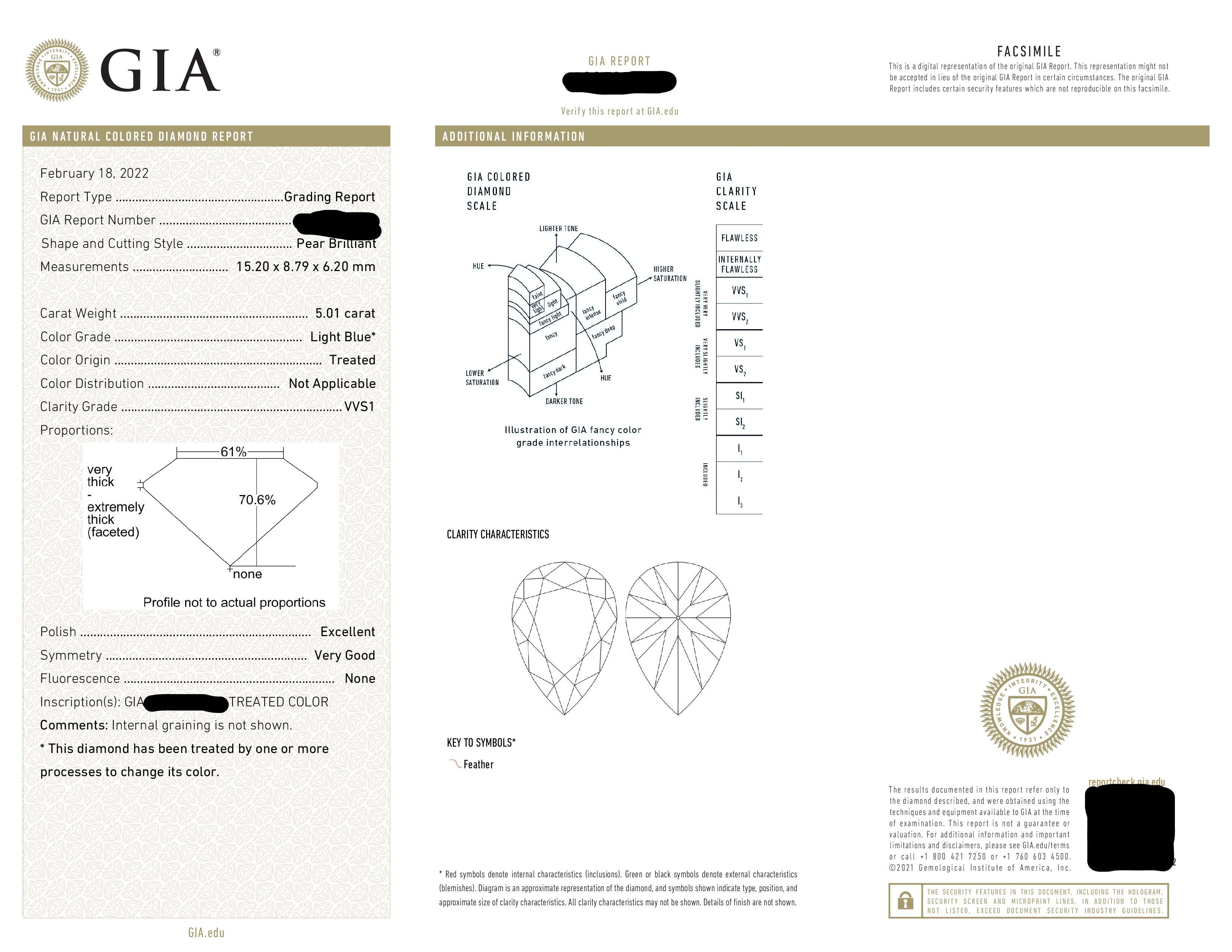 GIA Platinum 5ct Pear Cut Diamond Engagement Ring 6ctw - Image 3