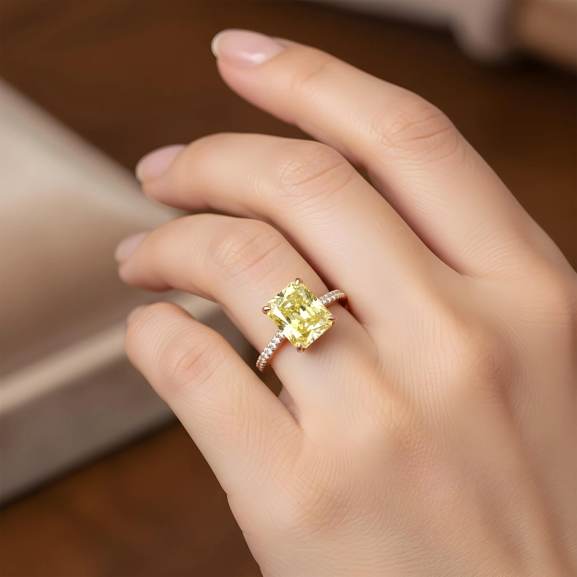 GIA Platinum 6.42ct Radiant Cut Fancy Yellow Diamond Ring 6.82ctw - Image 10