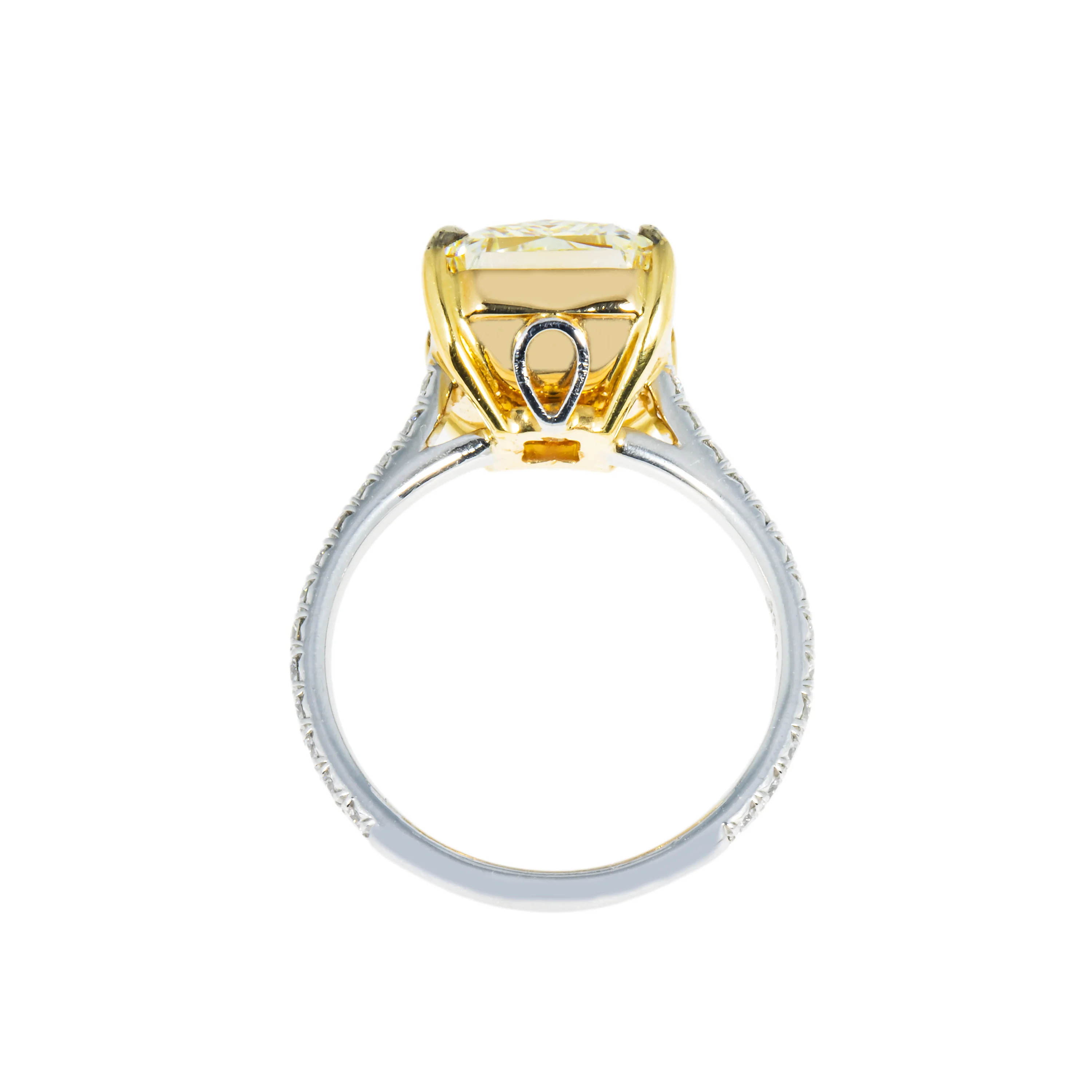 GIA Platinum 6.42ct Radiant Cut Fancy Yellow Diamond Ring 6.82ctw - Image 4