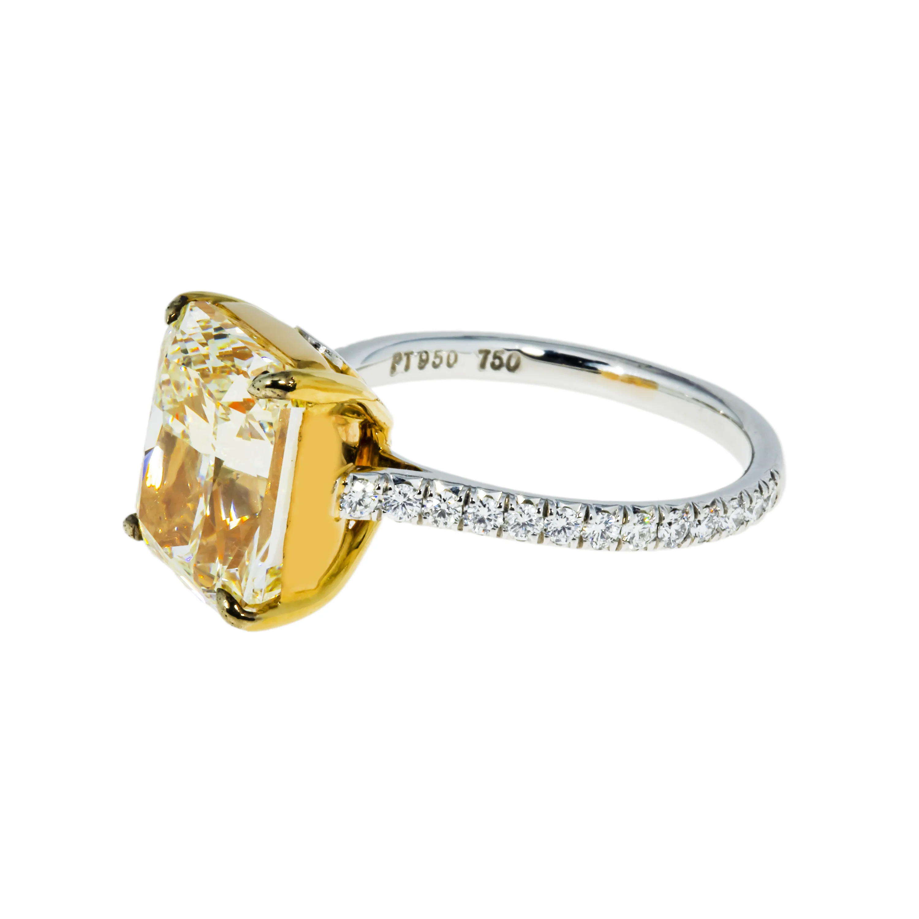 GIA Platinum 6.42ct Radiant Cut Fancy Yellow Diamond Ring 6.82ctw - Image 6