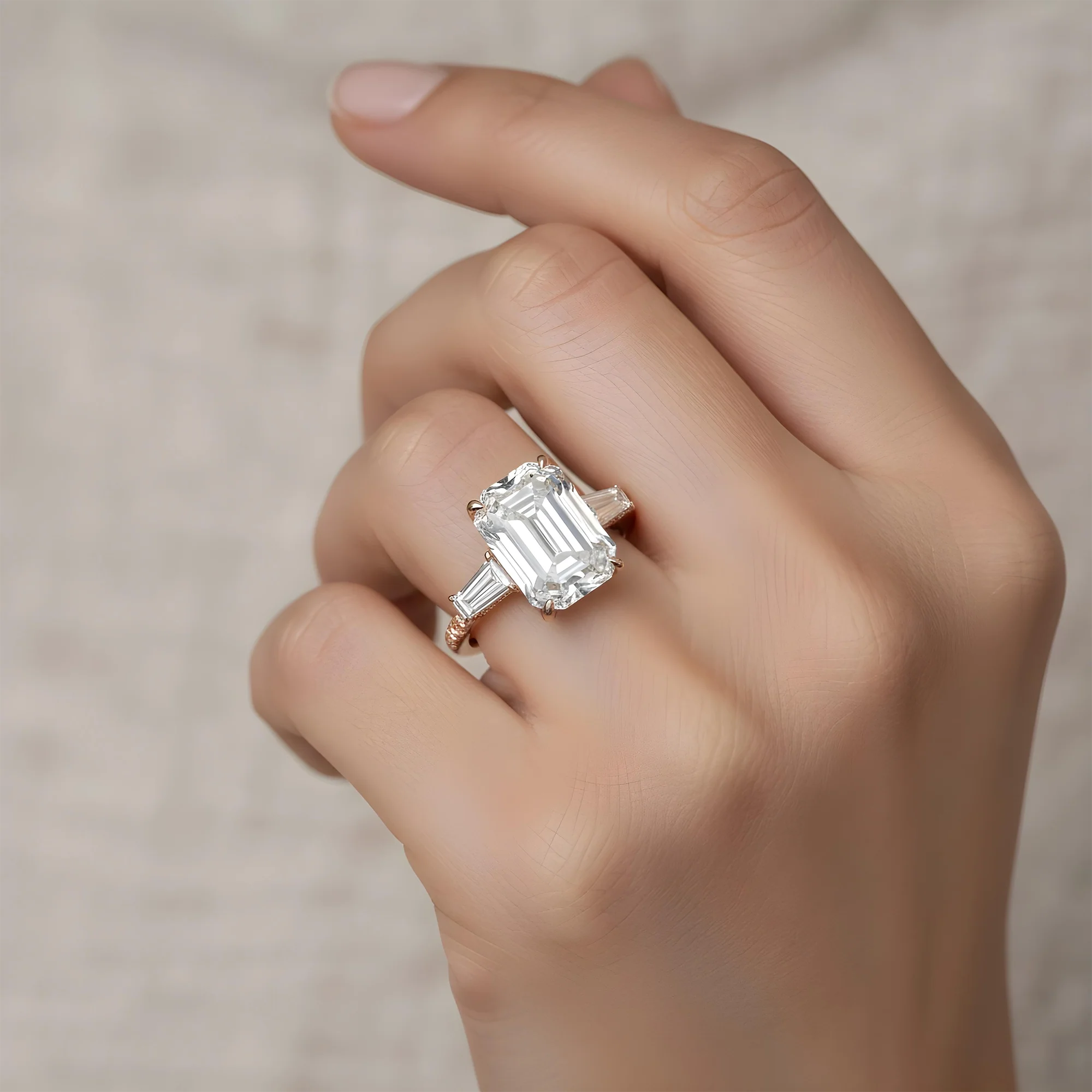 GIA Platinum 7.62ct Emerald Cut Triple Diamond Engagement Ring 8.82ctw - Image 10