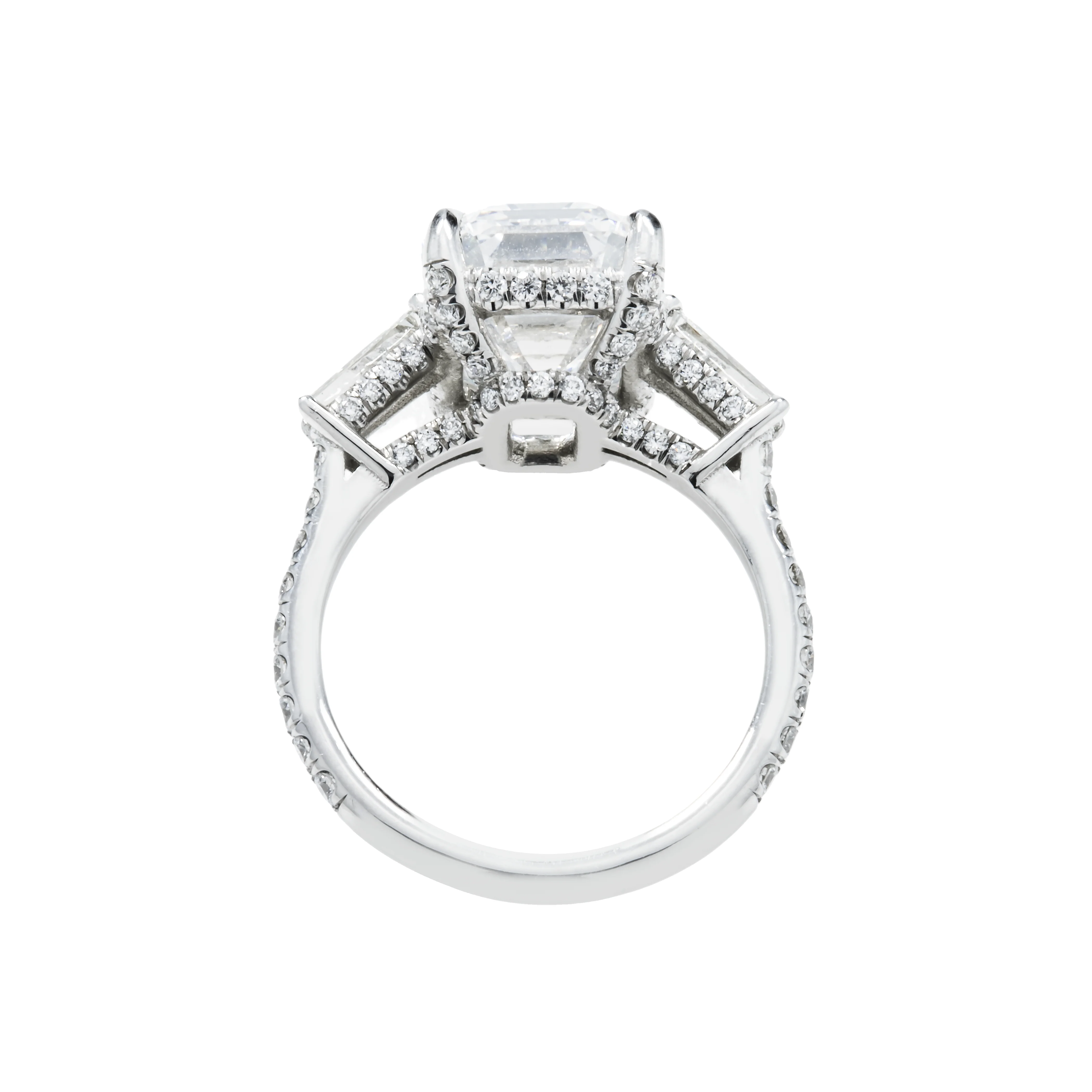 GIA Platinum 7.62ct Emerald Cut Triple Diamond Engagement Ring 8.82ctw - Image 5