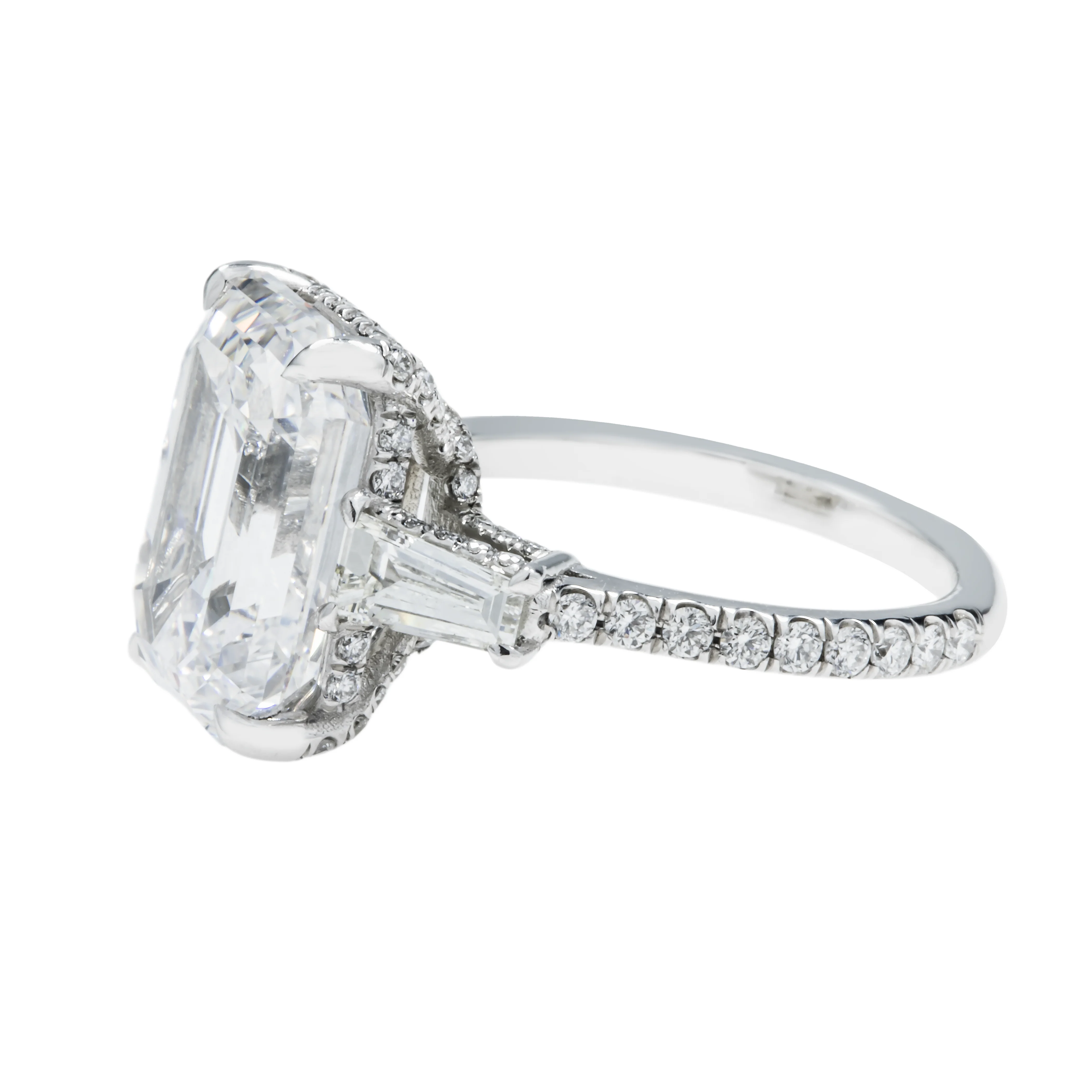 GIA Platinum 7.62ct Emerald Cut Triple Diamond Engagement Ring 8.82ctw - Image 6