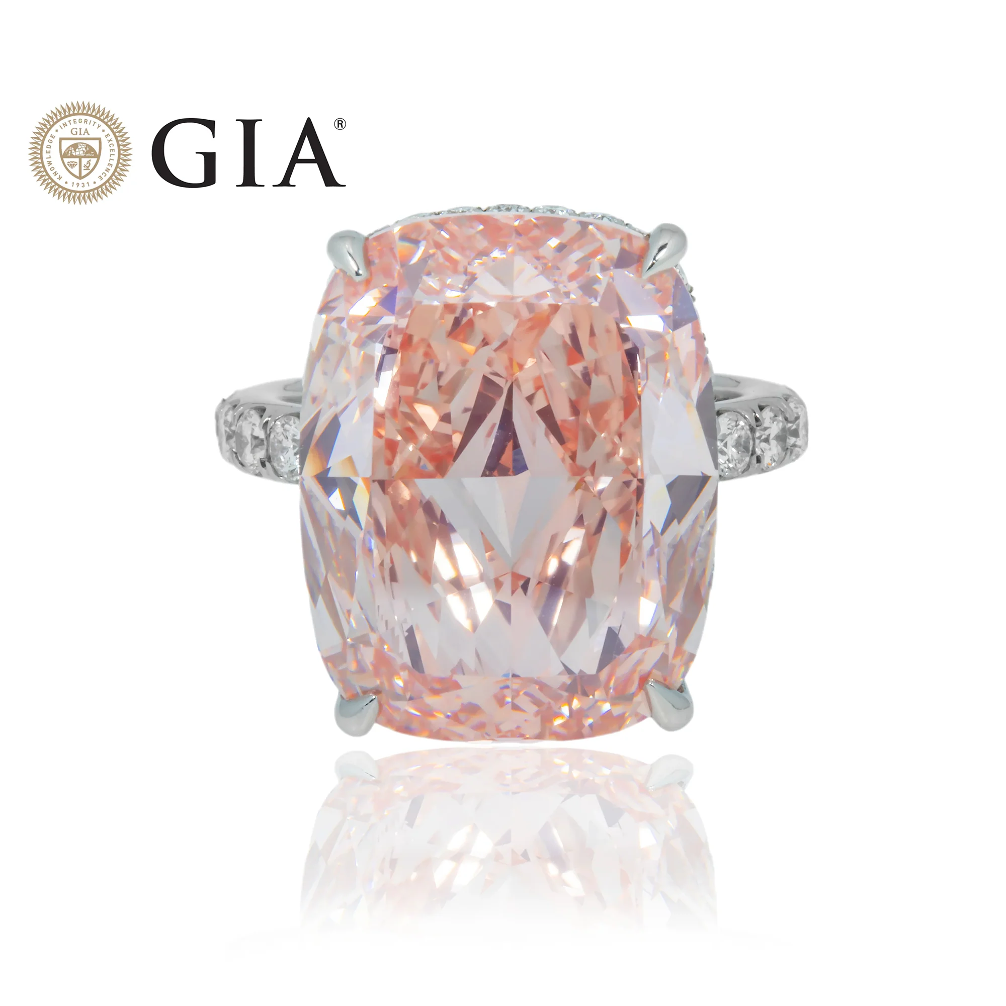 GIA Platinum 20.16ct Cushion Cut Fancy Intense Pink Diamond Ring 21.96ctw - Image 7