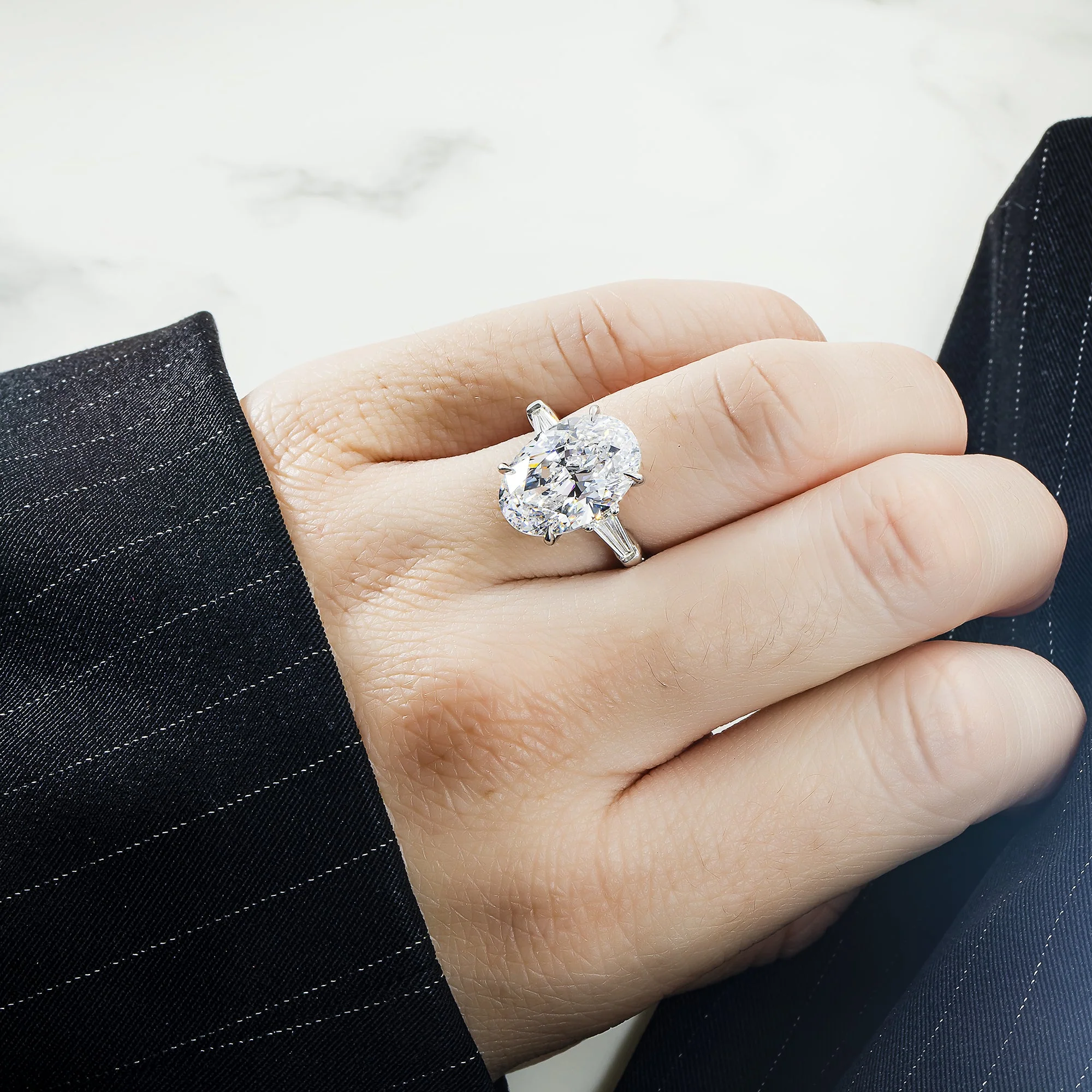 GIA Platinum 8.02ct Oval Cut Triple Diamond Engagement Ring 8.39ctw - Image 3