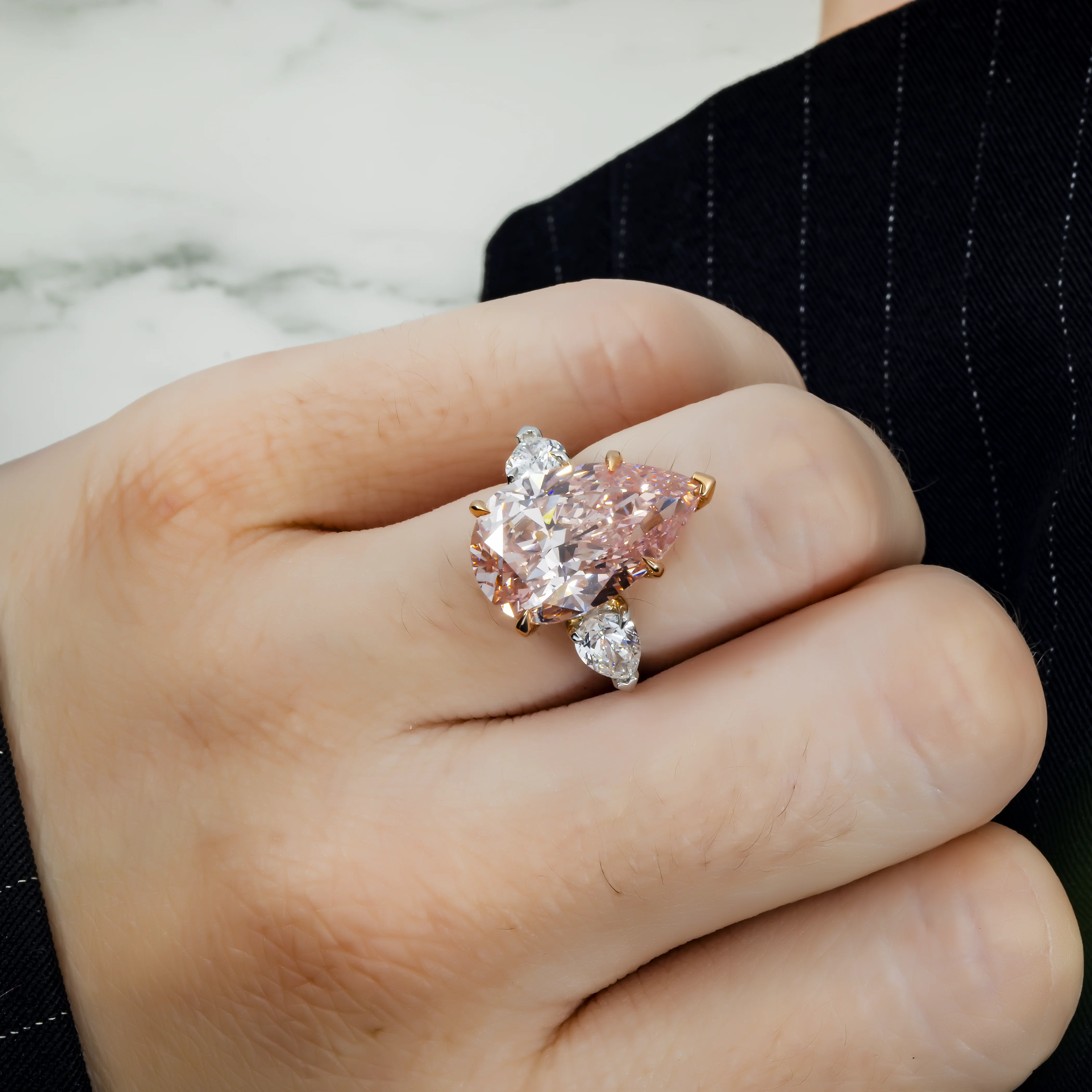 GIA Platinum 8.88ct Pear Cut Fancy Intense Pink Triple Diamond Ring 10.04ctw - Image 3