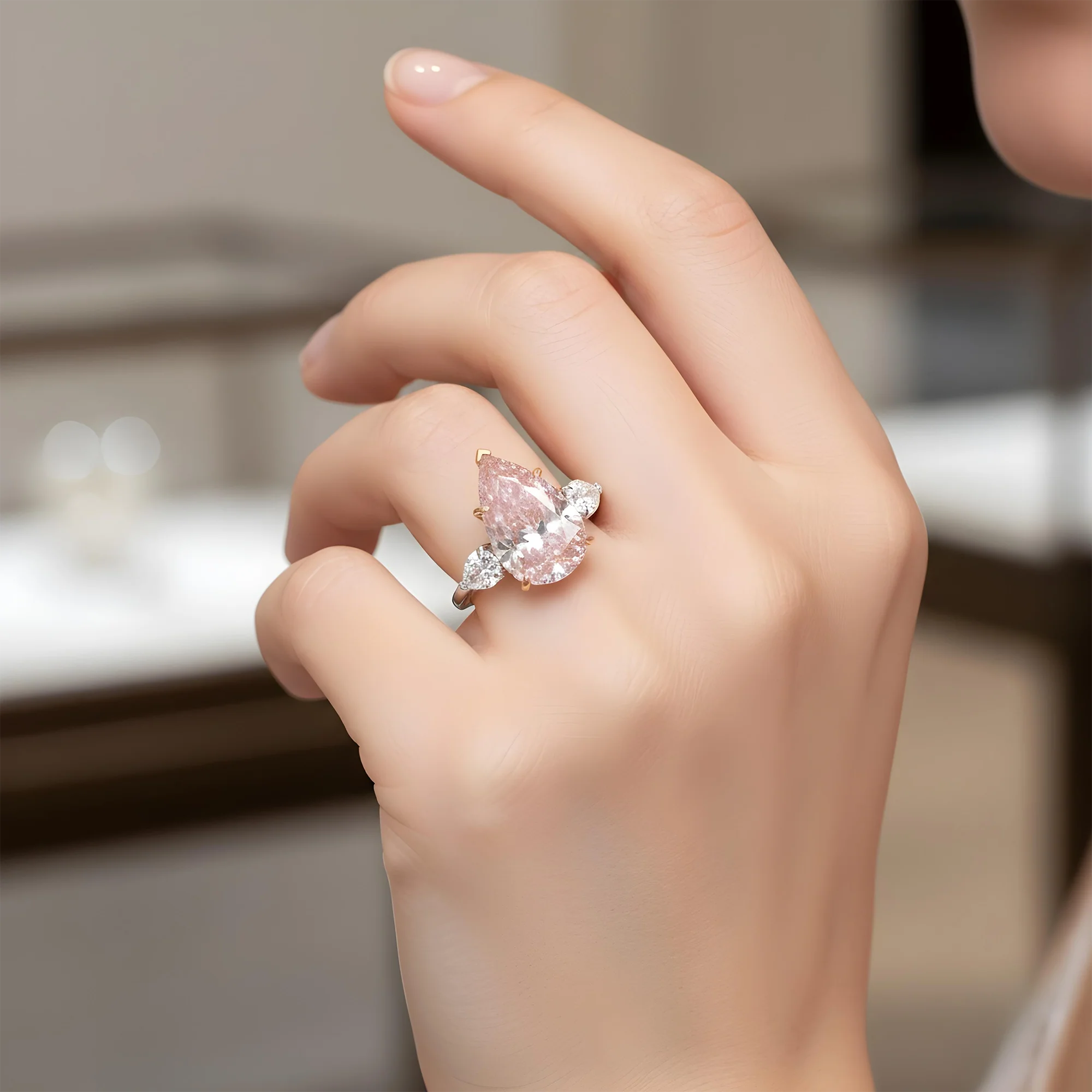 GIA Platinum 8.88ct Pear Cut Fancy Intense Pink Triple Diamond Ring 10.04ctw - Image 8
