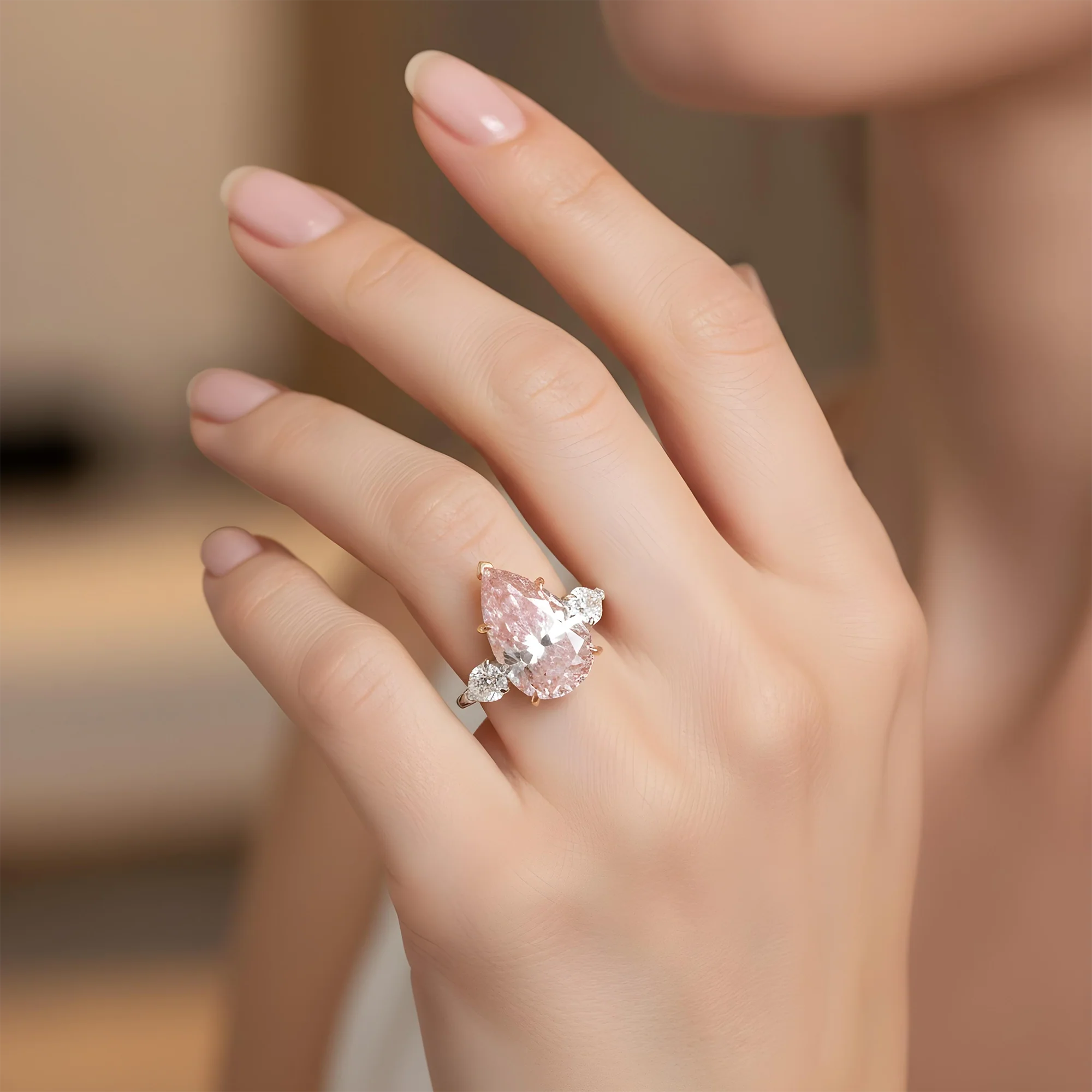 GIA Platinum 8.88ct Pear Cut Fancy Intense Pink Triple Diamond Ring 10.04ctw - Image 9