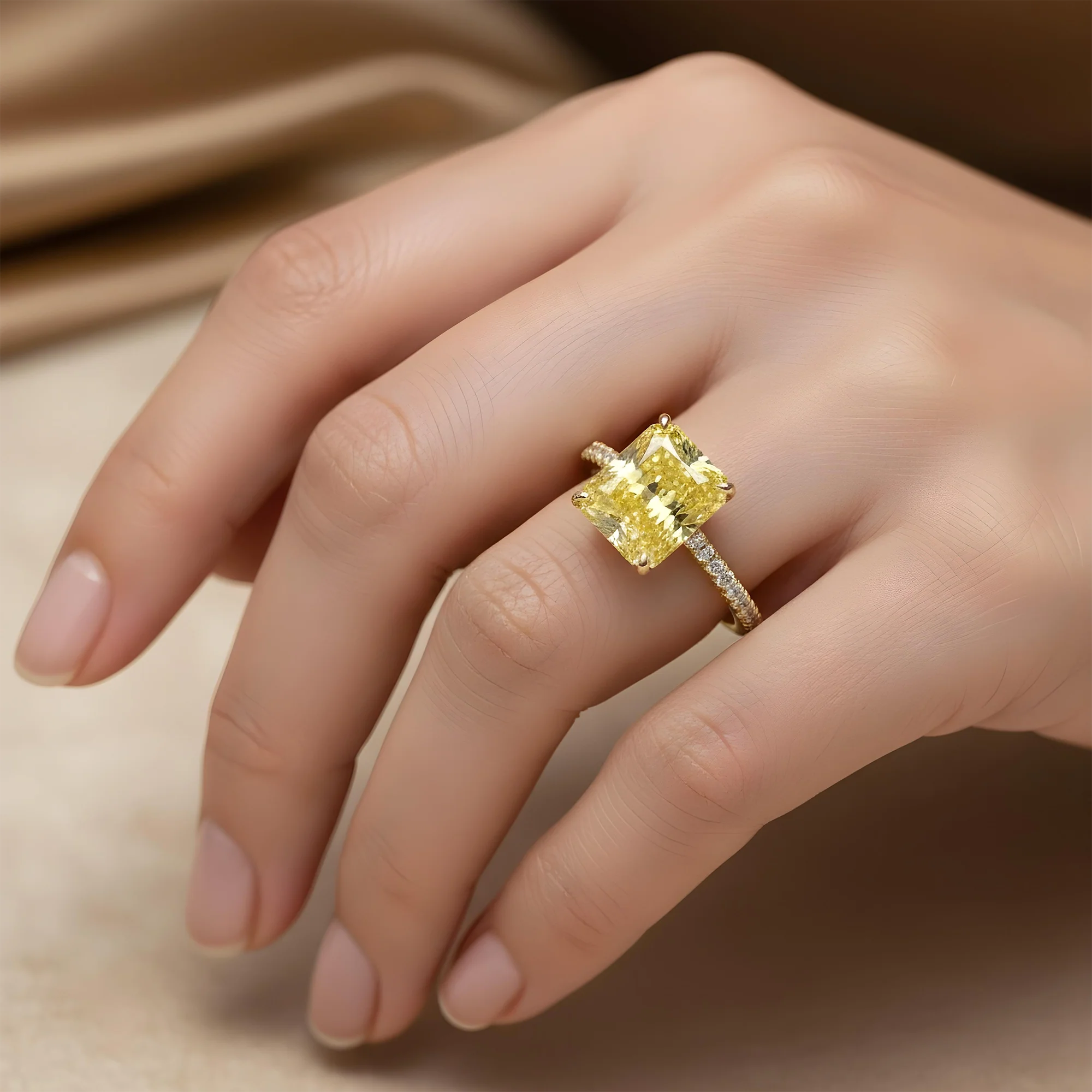 GIA Platinum 8.01ct Radiant Cut Fancy Yellow Diamond Ring 8.46ctw - Image 8