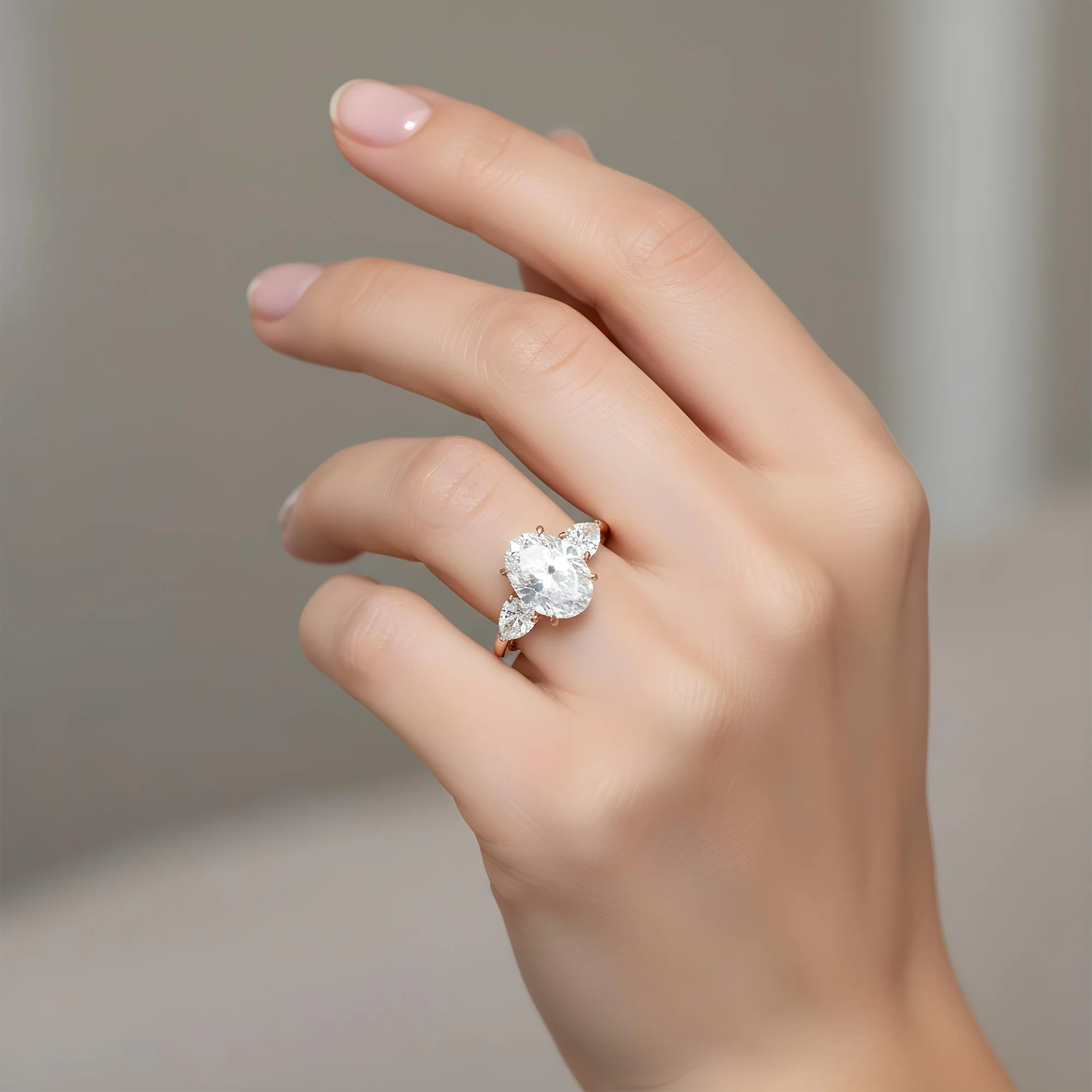 GIA Platinum 5.02ct Oval & Pear Cut Triple Diamond Engagement Ring 6.02ctw - Image 9