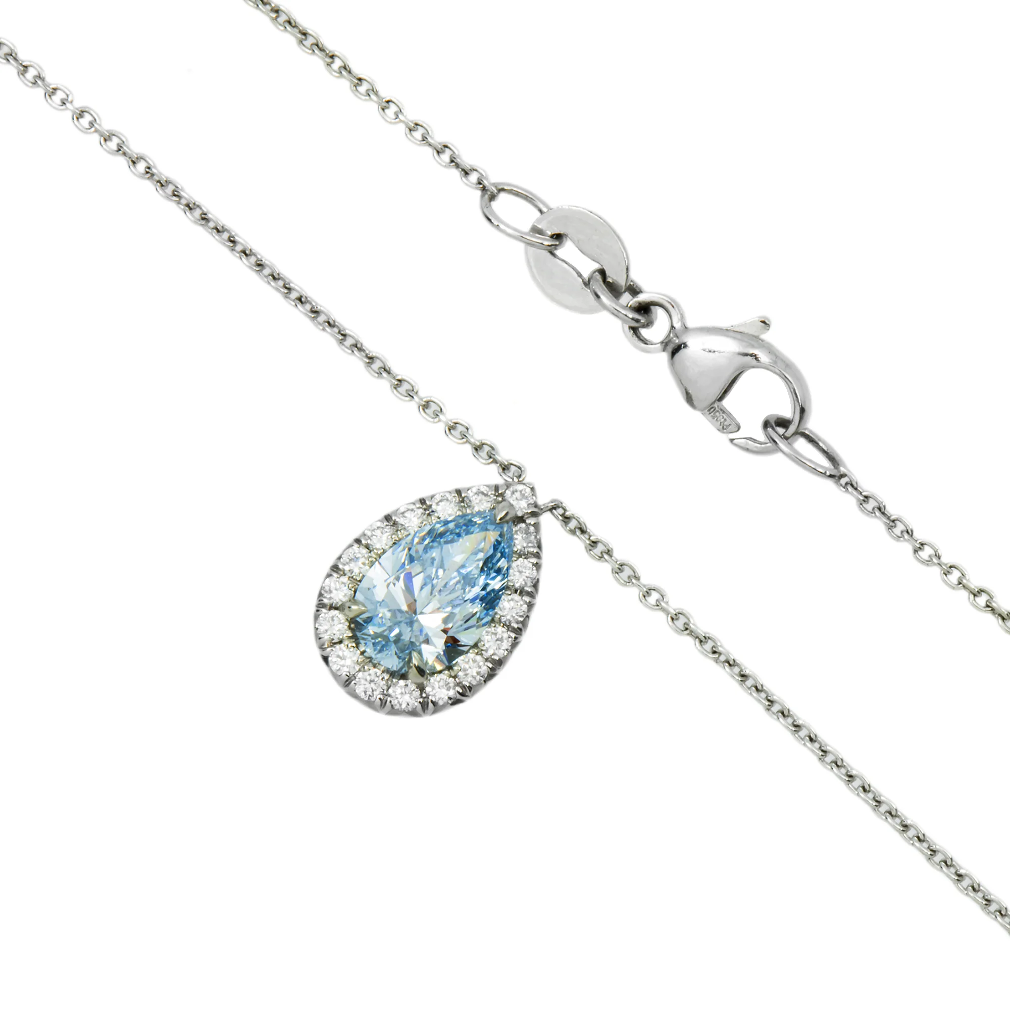 GIA Platinum Pear Cut Fancy Intense Blue Diamond Pendant & Chain Necklace - Image 4