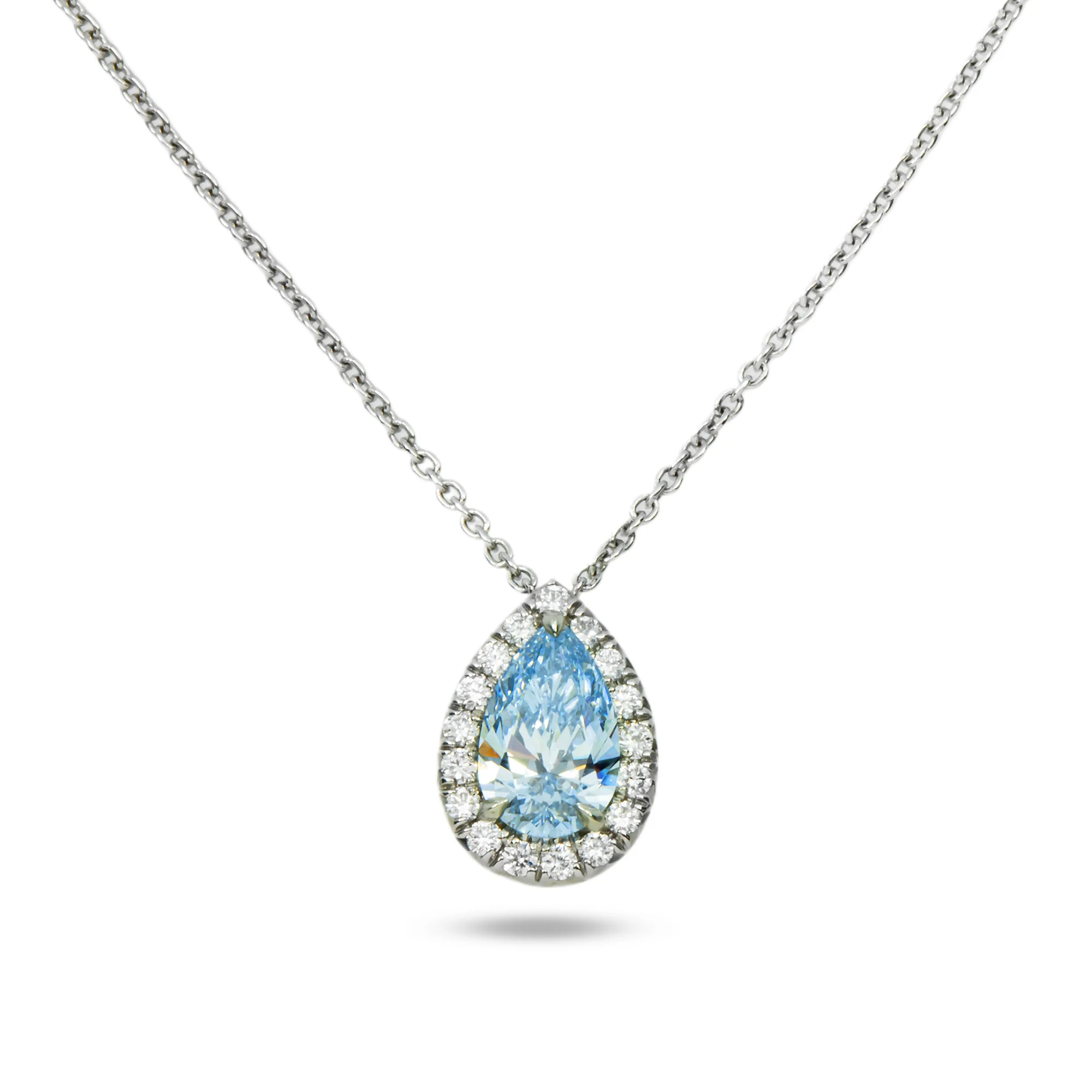 GIA Platinum Pear Cut Fancy Intense Blue Diamond Pendant & Chain Necklace - Image 5