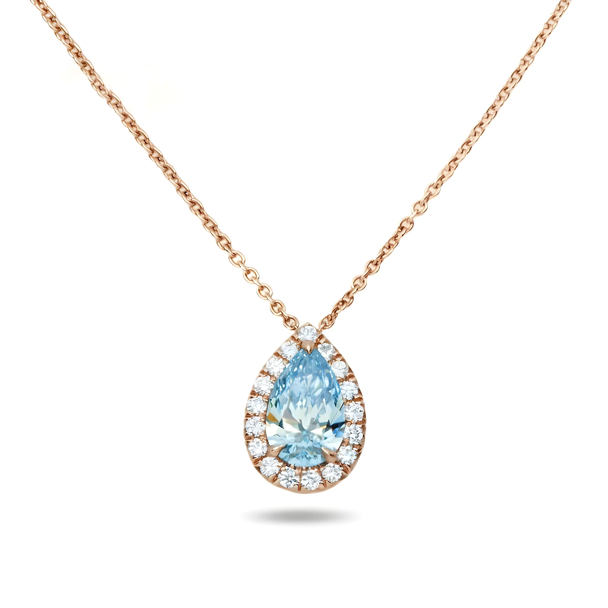 GIA Platinum Pear Cut Fancy Intense Blue Diamond Pendant & Chain Necklace - Image 8
