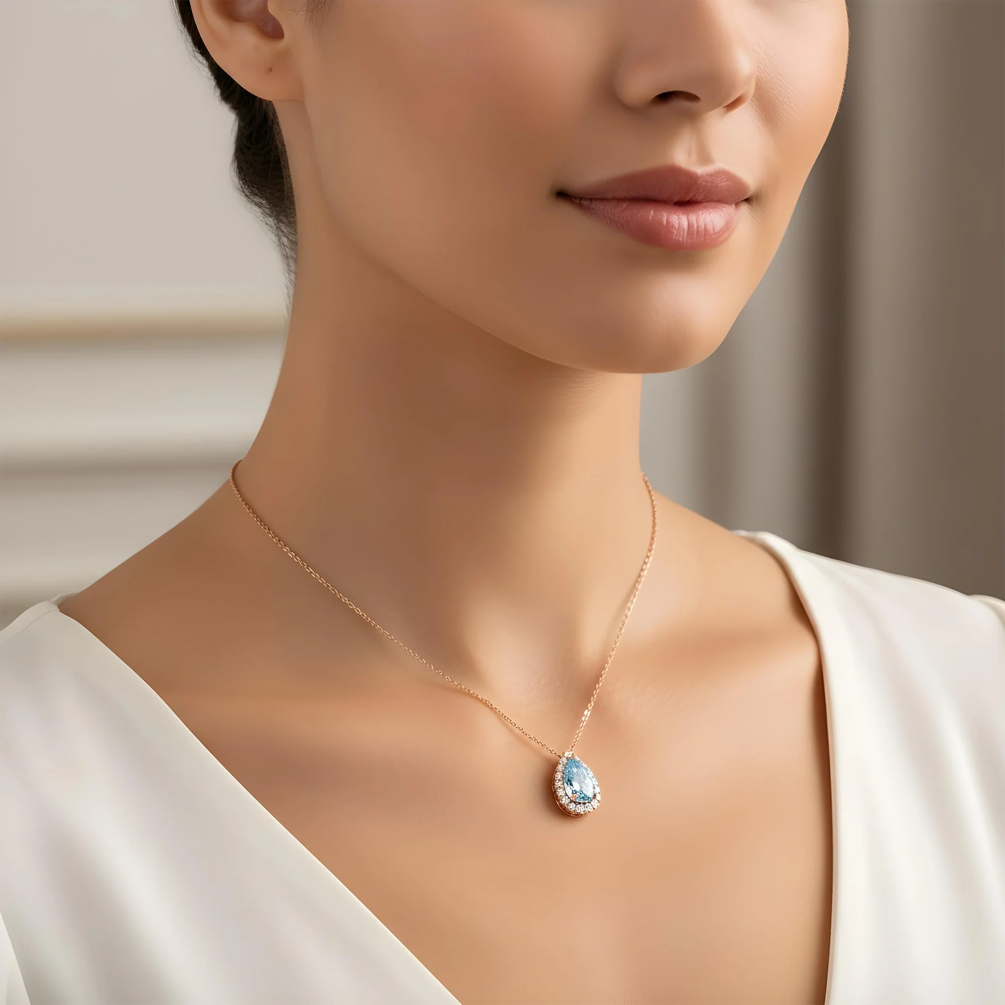 GIA Platinum Pear Cut Fancy Intense Blue Diamond Pendant & Chain Necklace - Image 9