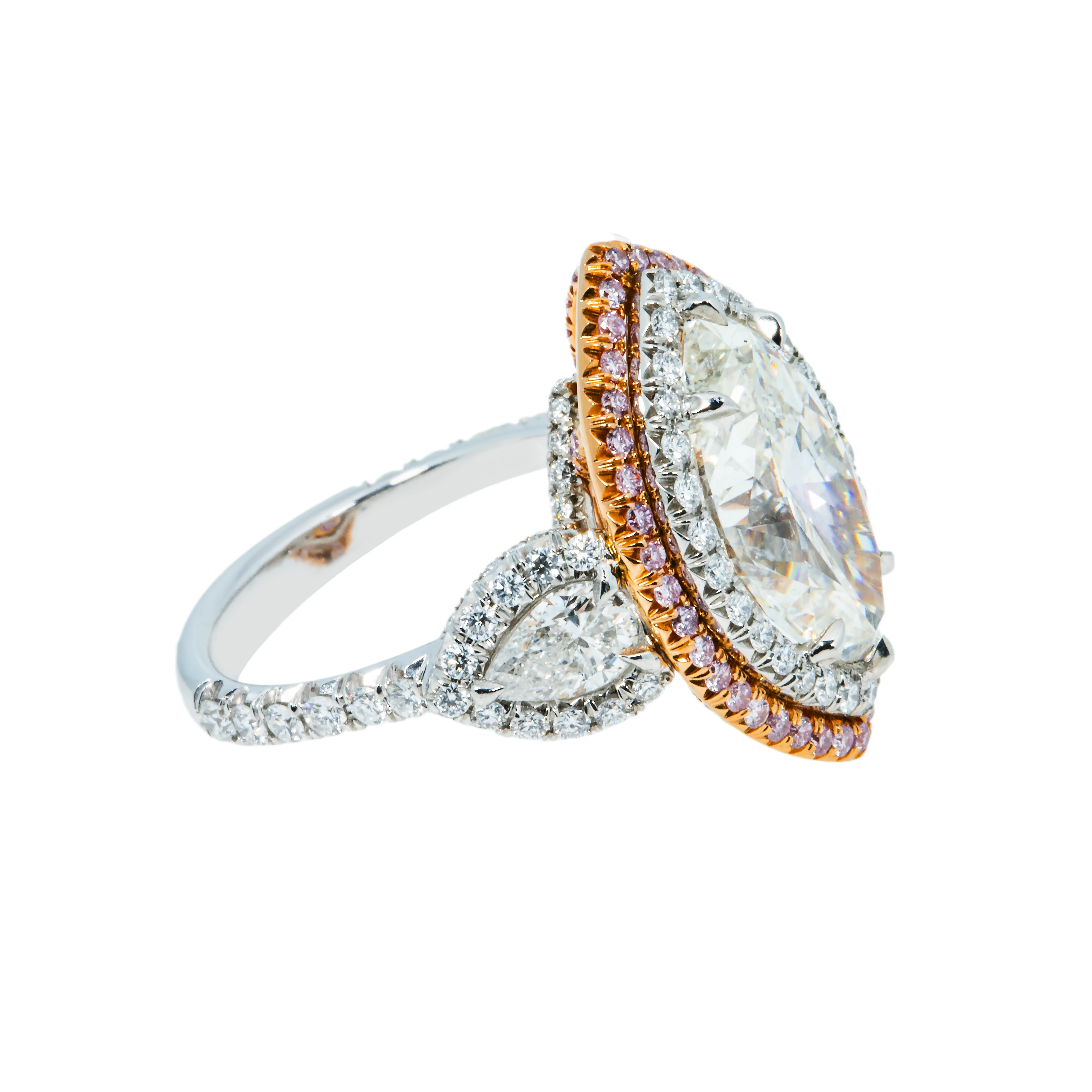 GIA Two Tone Round Pink & Marquise Cut Triple Diamond Ring 7.75ctw - Image 4