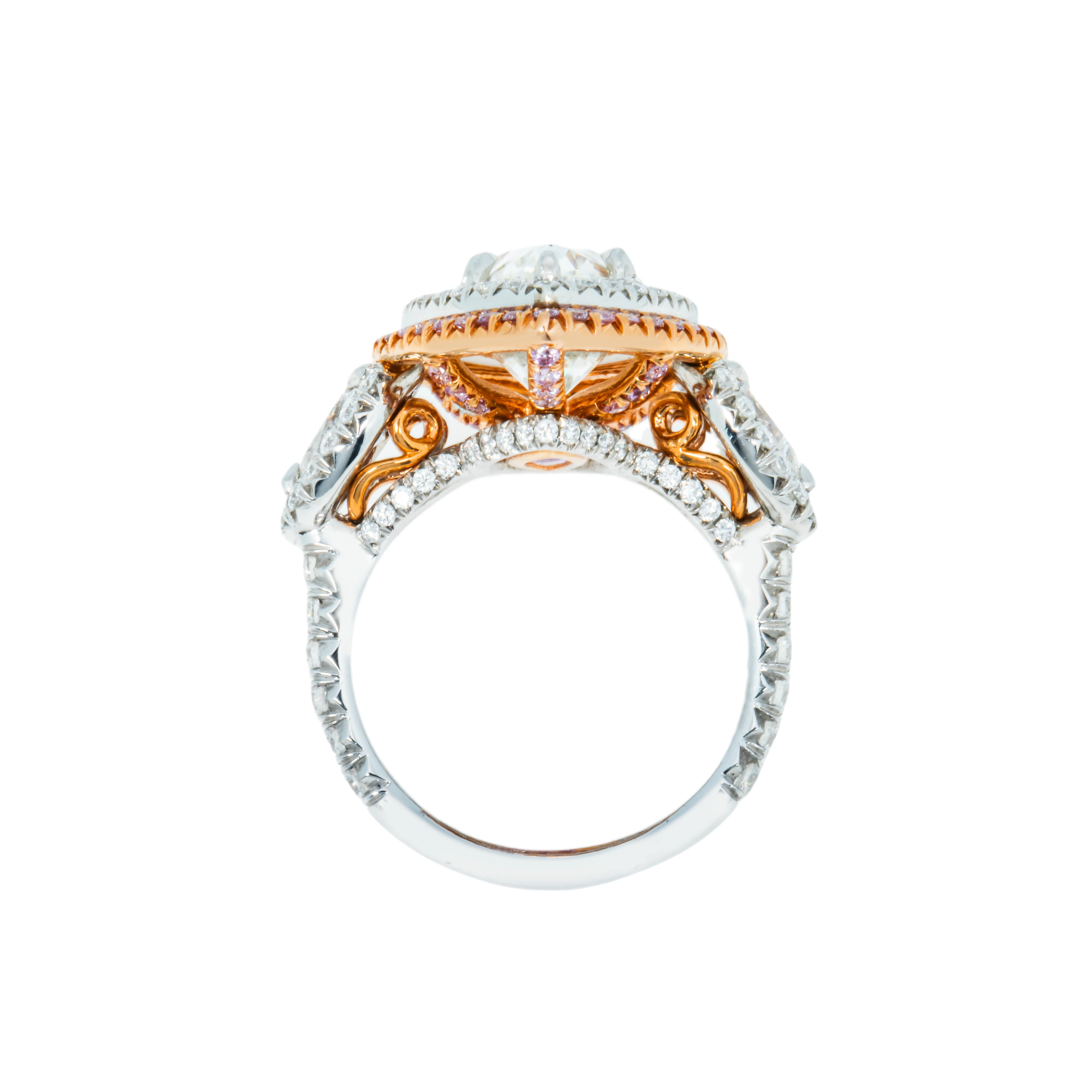 GIA Two Tone Round Pink & Marquise Cut Triple Diamond Ring 7.75ctw - Image 5