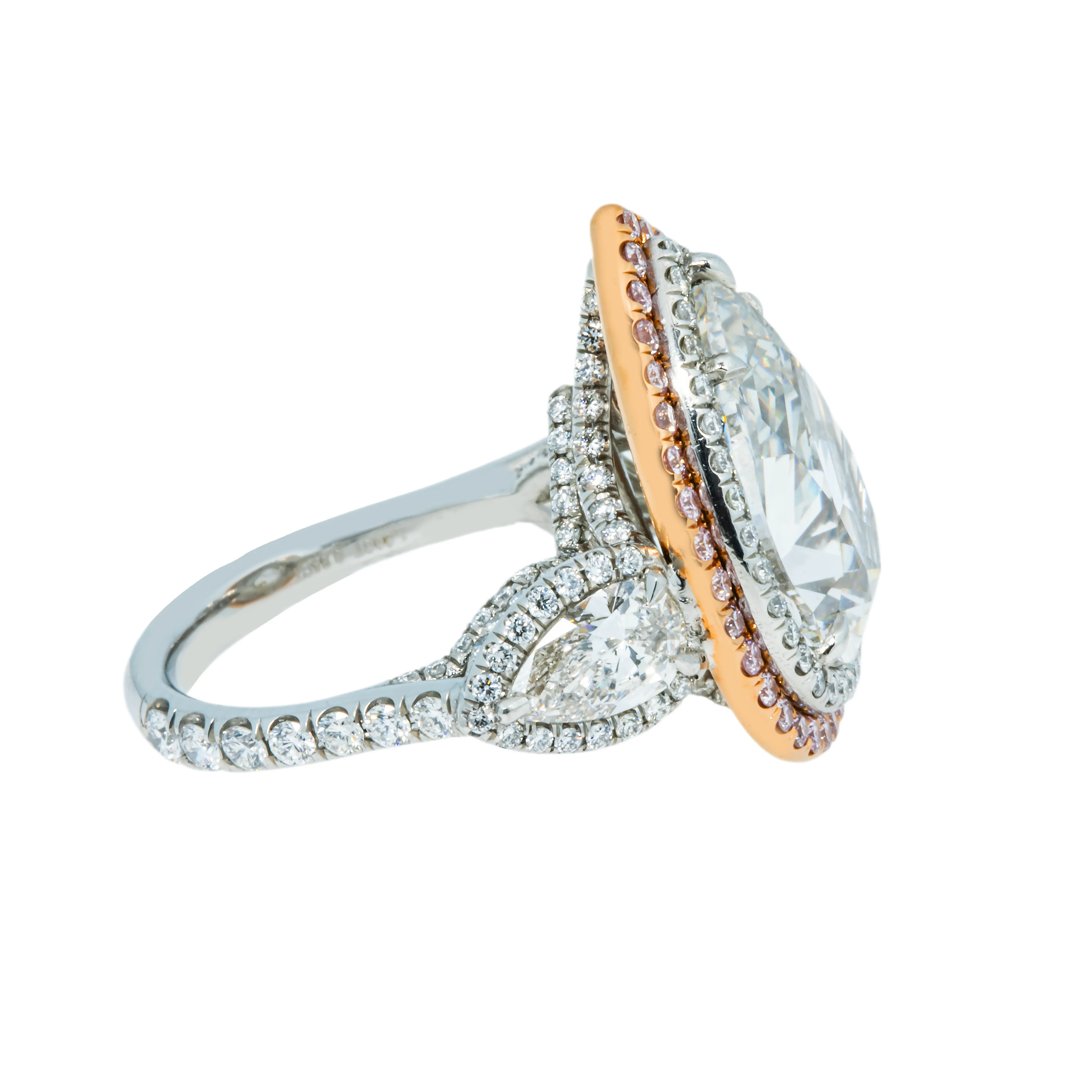 GIA Two Tone Round Pink & Pear Cut Triple Diamond Ring 10.69ctw - Image 4