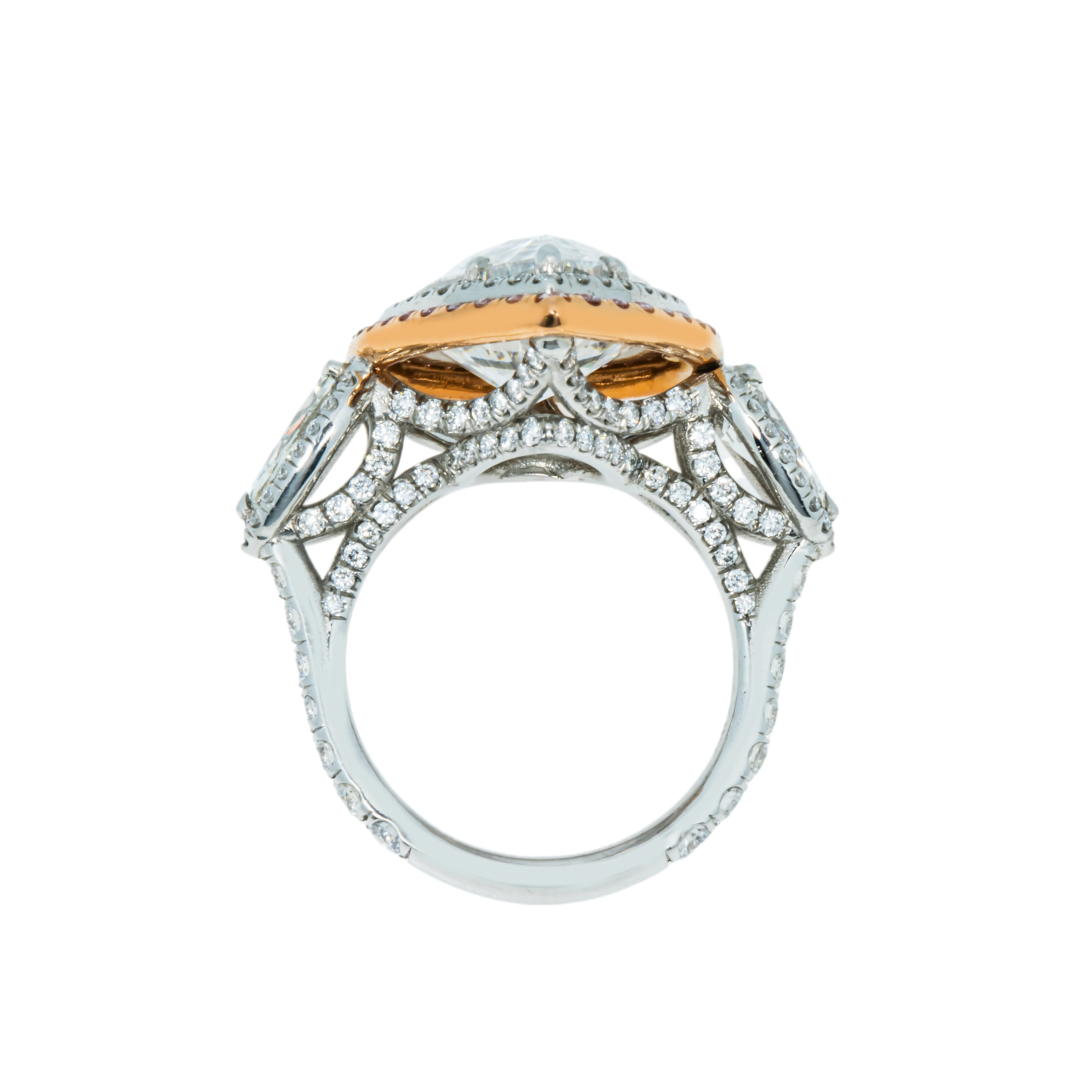 GIA Two Tone Round Pink & Pear Cut Triple Diamond Ring 10.69ctw - Image 5