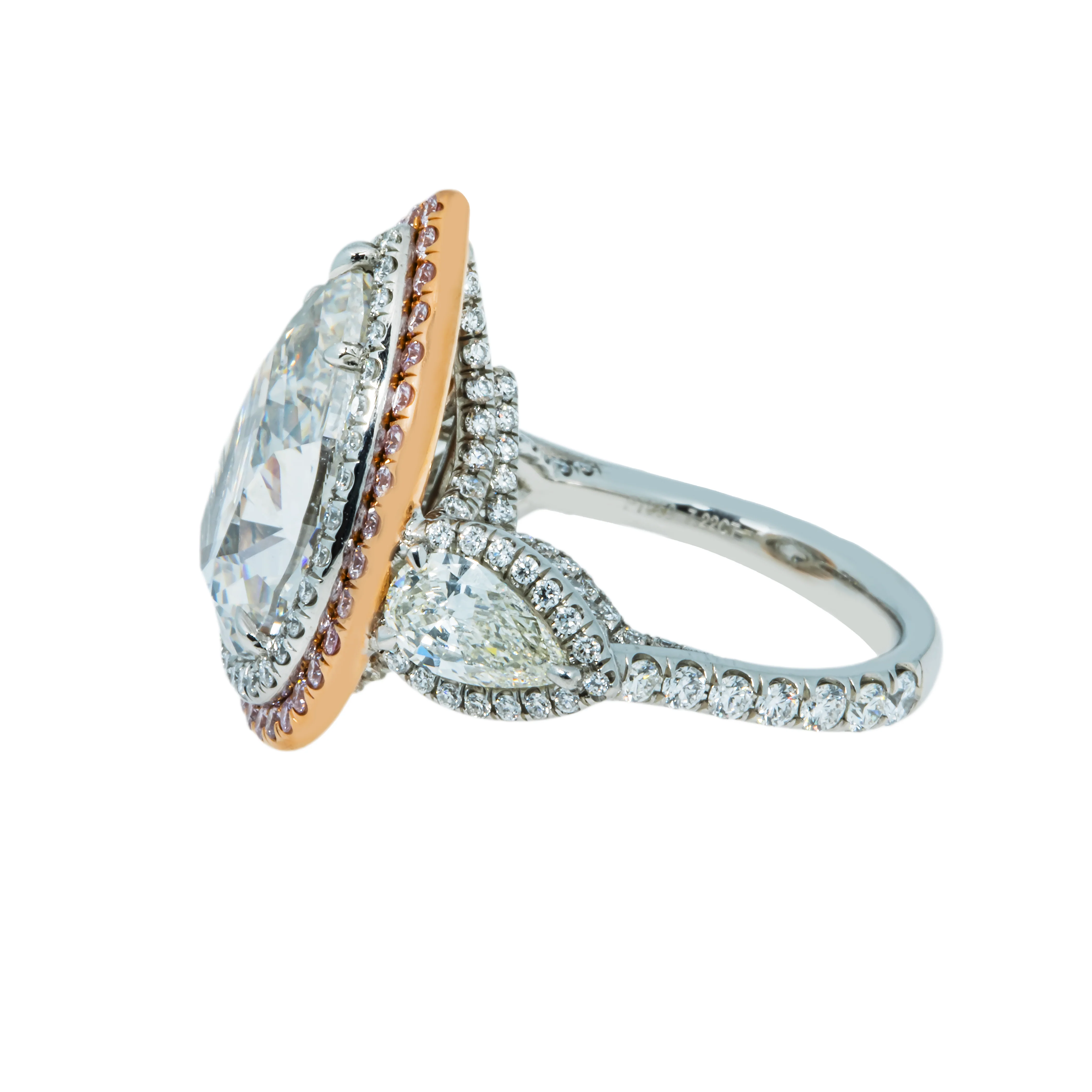 GIA Two Tone Round Pink & Pear Cut Triple Diamond Ring 10.69ctw - Image 6