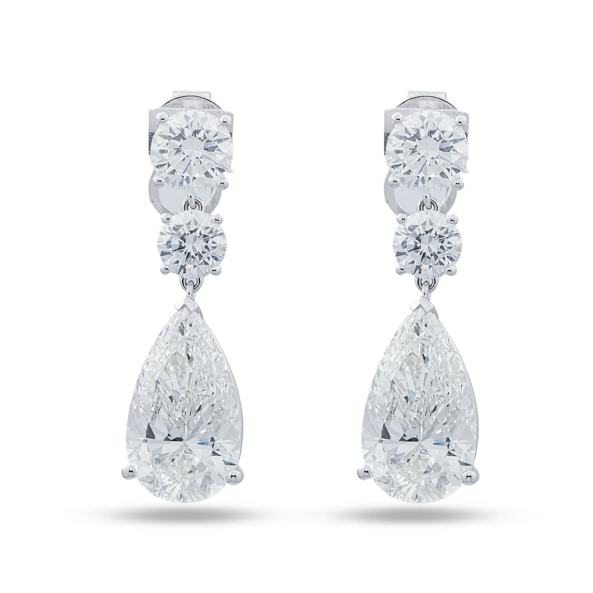 IGI 18K White Gold Round & Pear Diamond Drop Earrings 11.96ctw