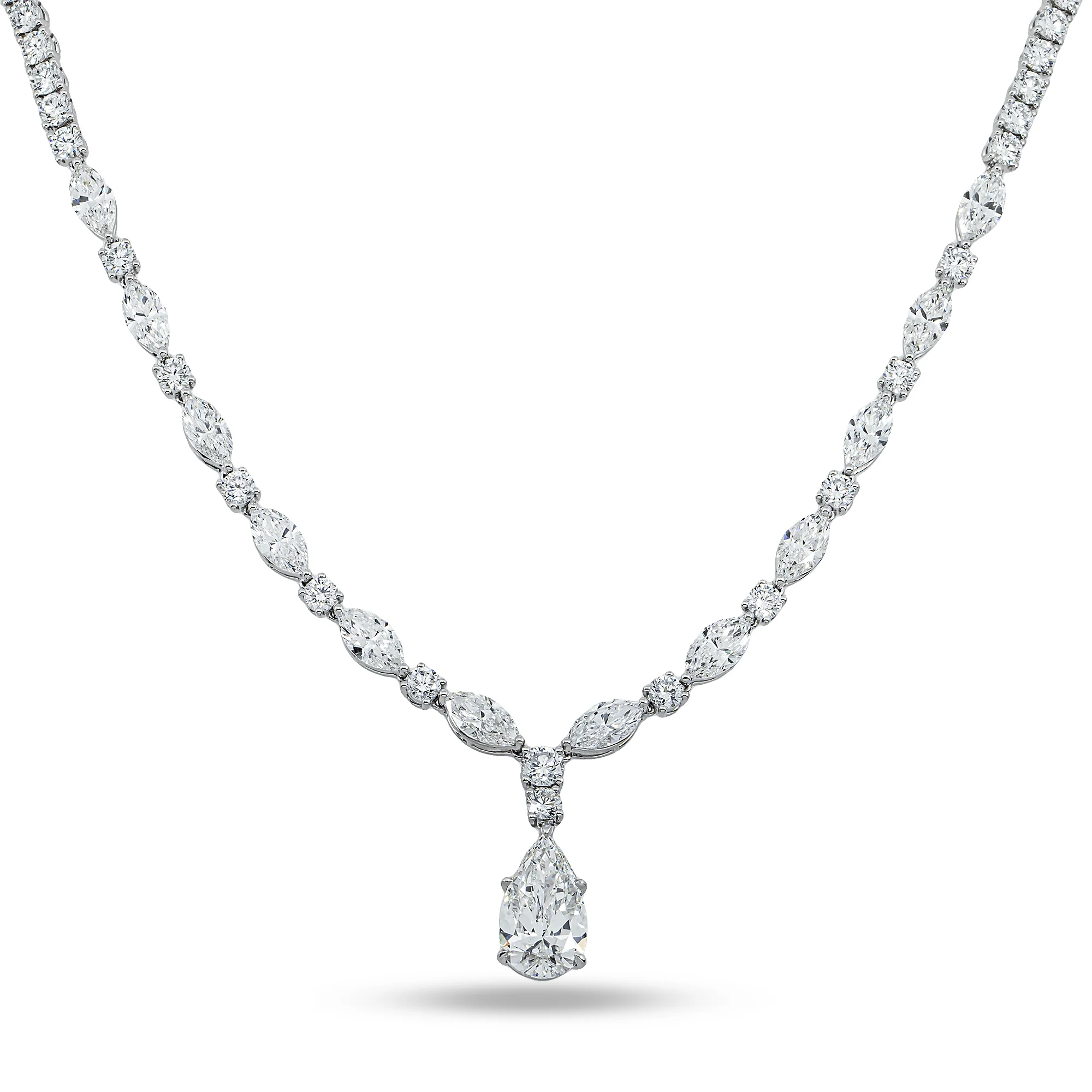IGI 18K White Gold Multi Shape Diamond Drop Necklace 28.52ct