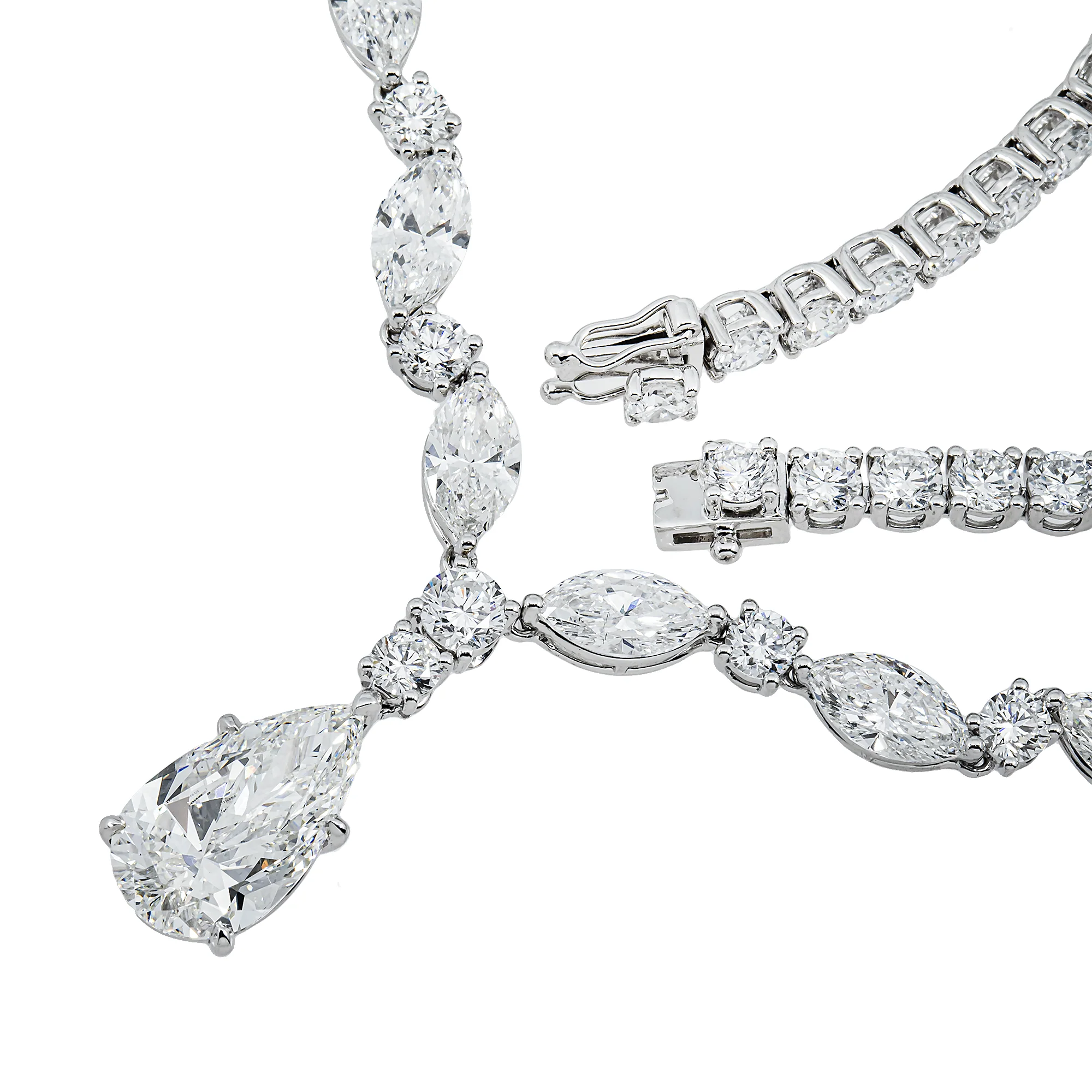 IGI 18K White Gold Multi Shape Diamond Drop Necklace 28.52ct - Image 4