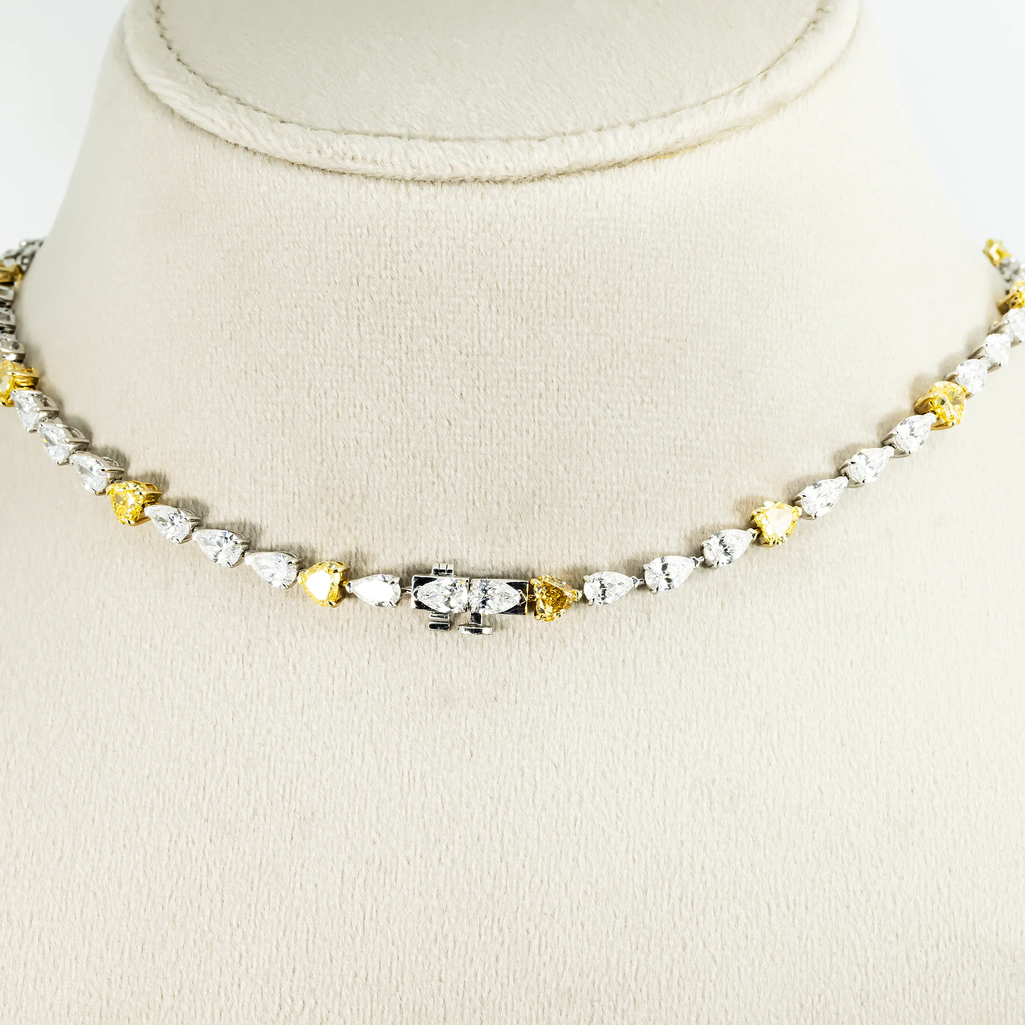 IGI 14K Two Tone Fancy Intense Yellow & White Diamond Drop Necklace 33.73ct - Image 3
