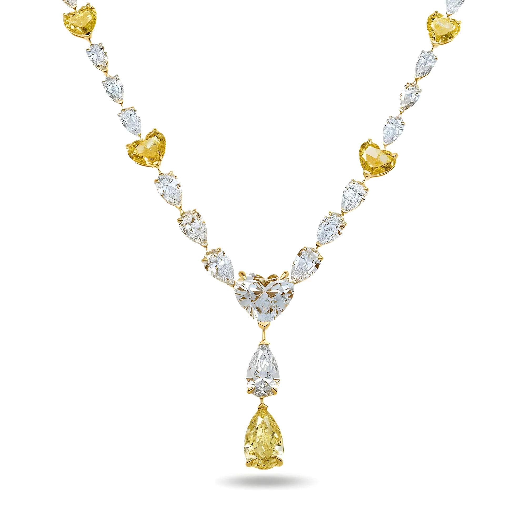 IGI 14K Two Tone Fancy Intense Yellow & White Diamond Drop Necklace 33.73ct - Image 4