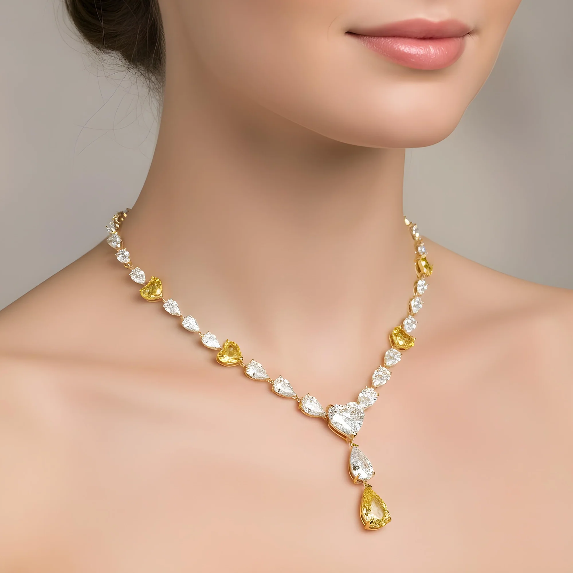 IGI 14K Two Tone Fancy Intense Yellow & White Diamond Drop Necklace 33.73ct - Image 5