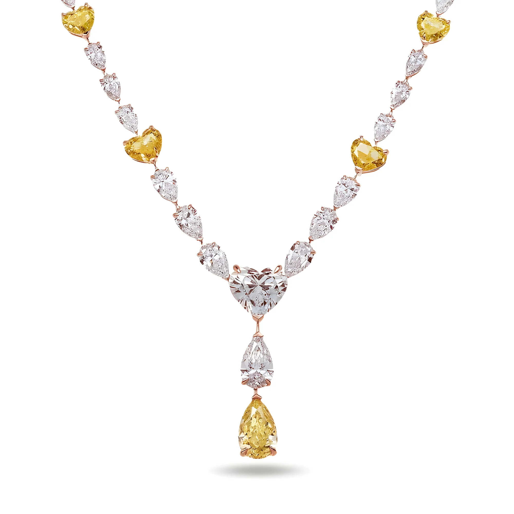 IGI 14K Two Tone Fancy Intense Yellow & White Diamond Drop Necklace 33.73ct - Image 6