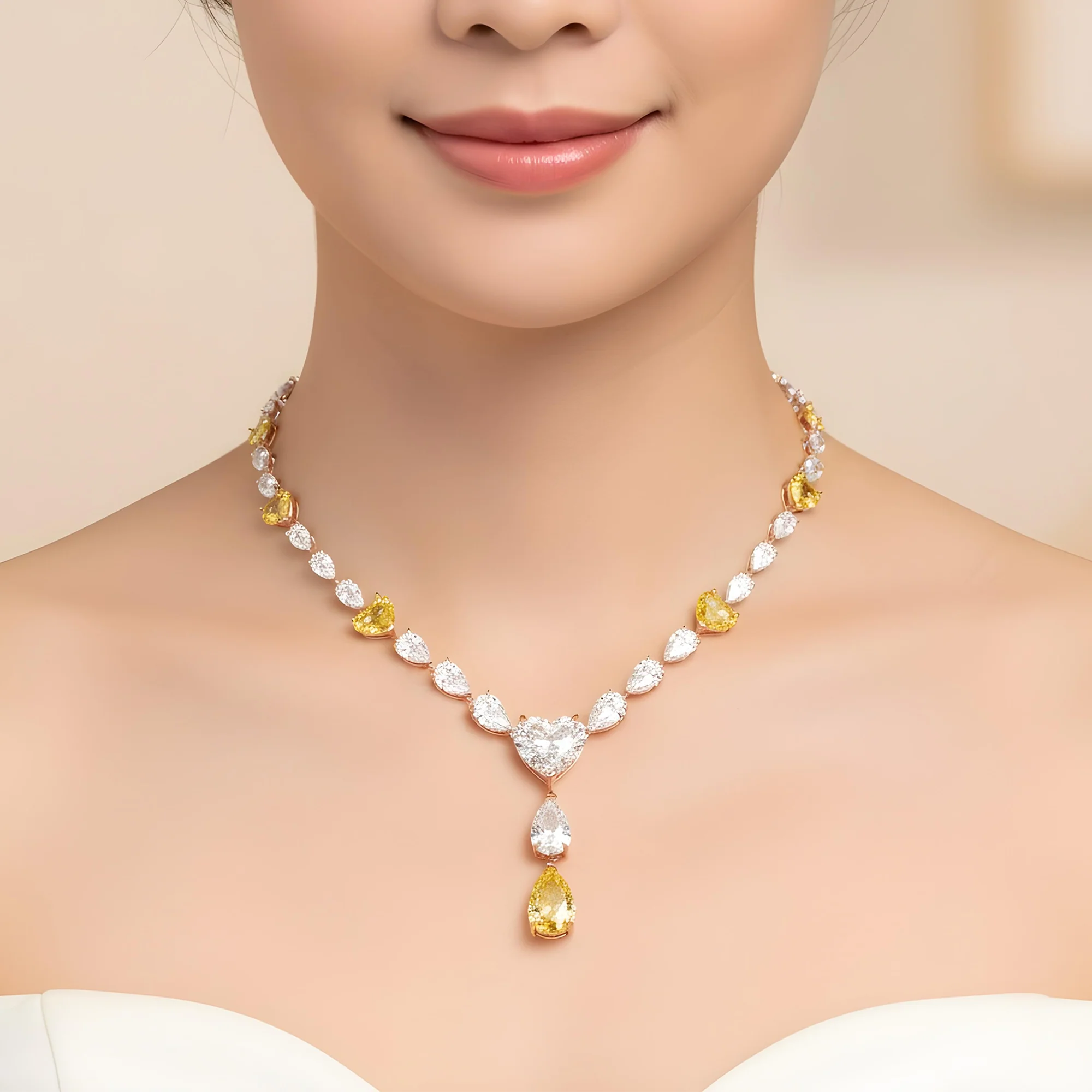 IGI 14K Two Tone Fancy Intense Yellow & White Diamond Drop Necklace 33.73ct - Image 7