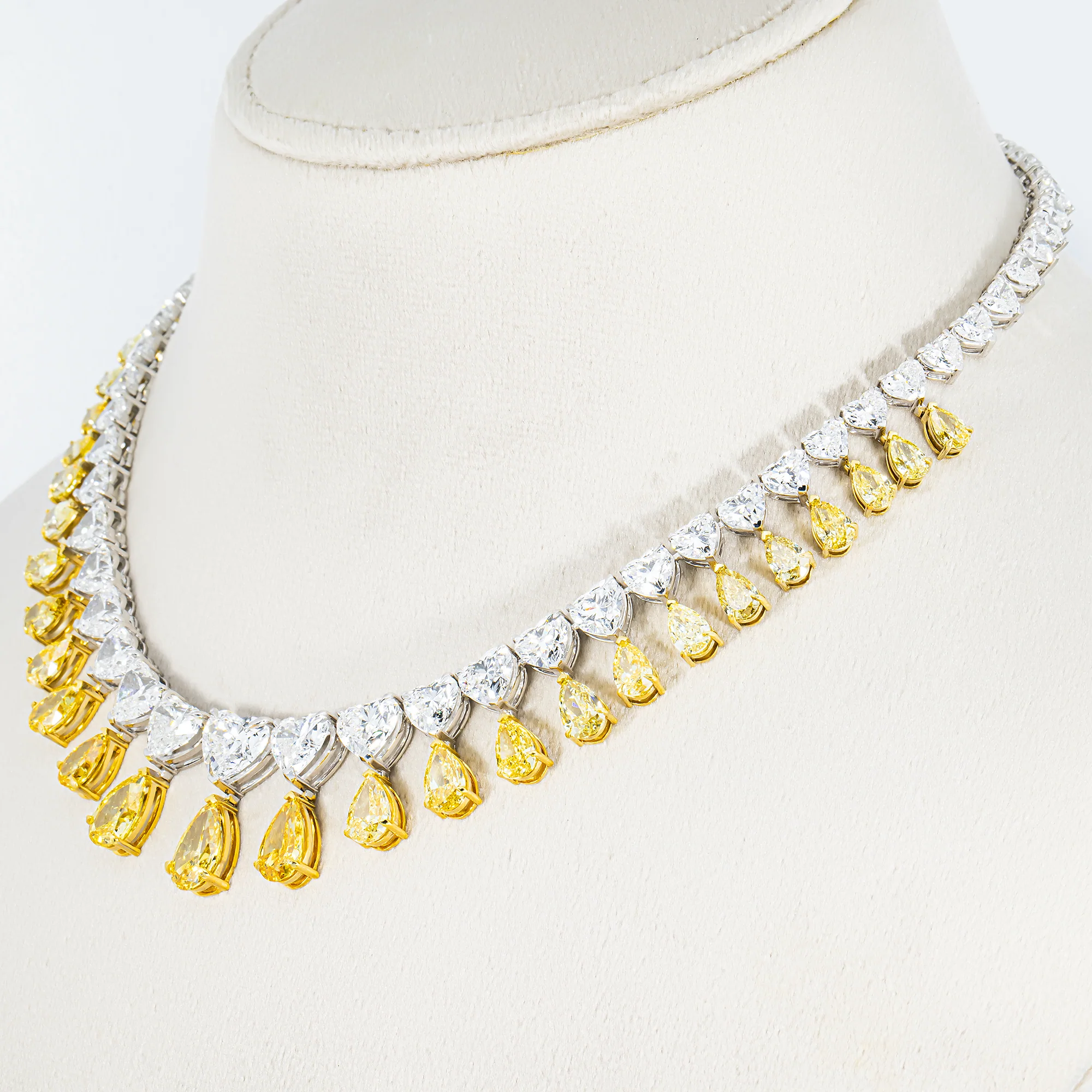IGI 14K Two Tone Graduated Multi Cut Fancy Yellow & White Diamond Drop Necklace 55.02ct - Image 2
