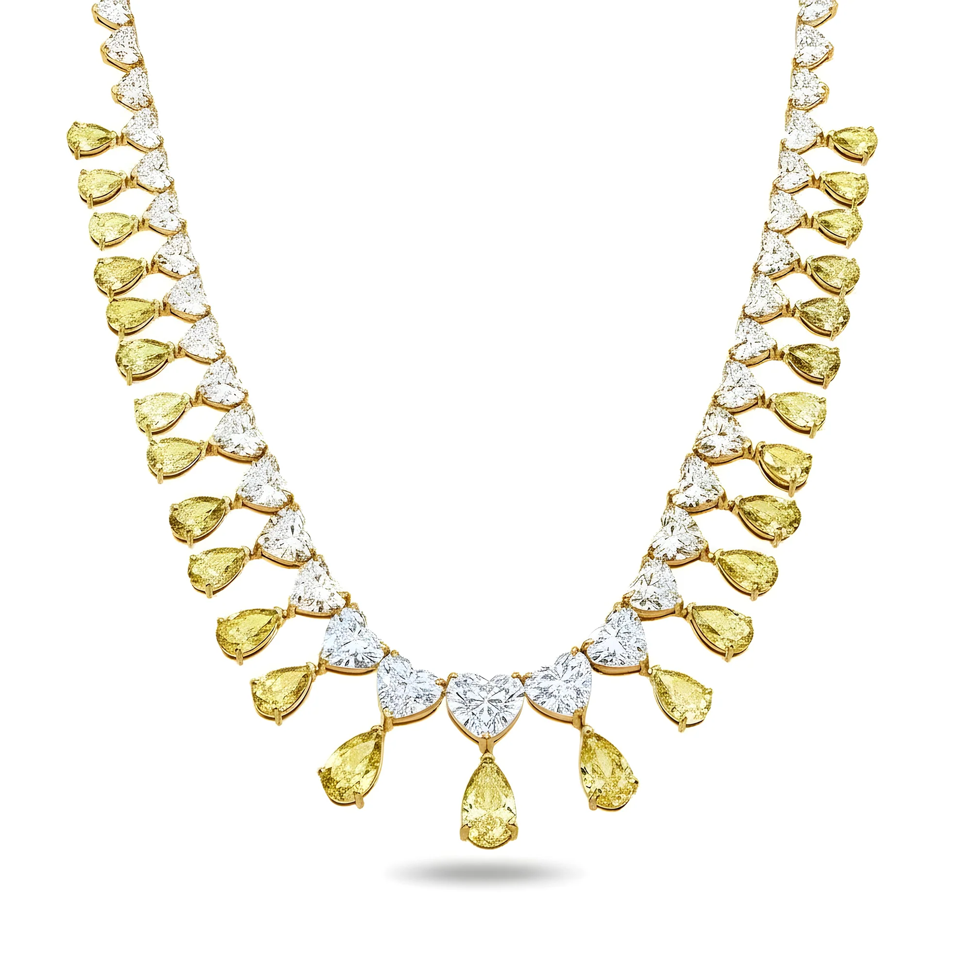 IGI 14K Two Tone Graduated Multi Cut Fancy Yellow & White Diamond Drop Necklace 55.02ct - Image 5